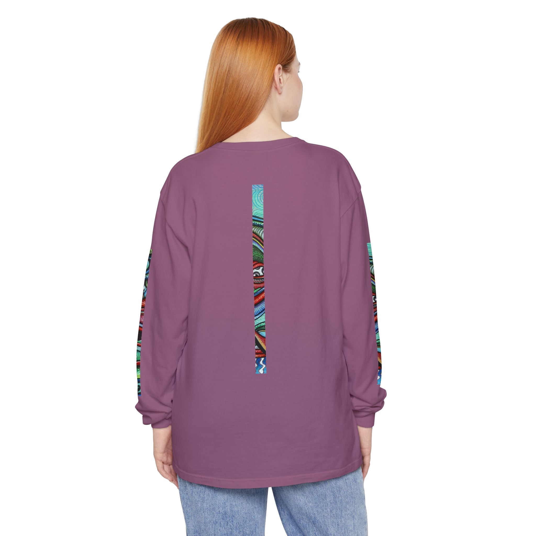 Psychedelic Starburst Long Sleeve Tee — Colorful Eye & Sleeve Stripe Design #k976344