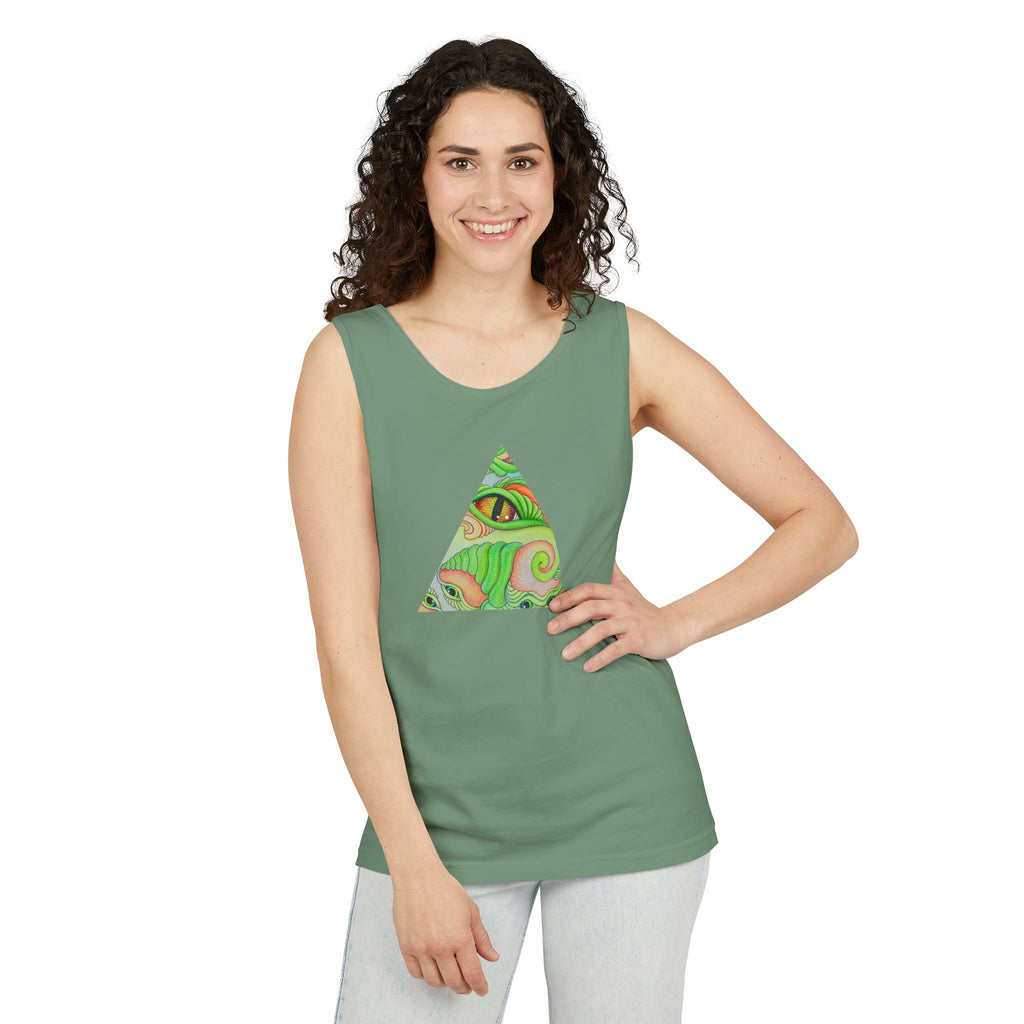 Psychedelic Triangle Tank Top — Green Swirl Eye Graphic #hg772225566