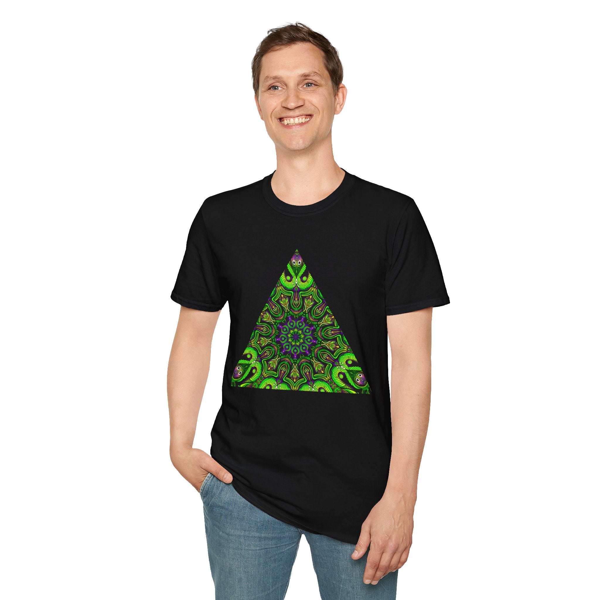 Green Mandala Triangle T-Shirt – Psychedelic Geometric Art Tee # kh9732