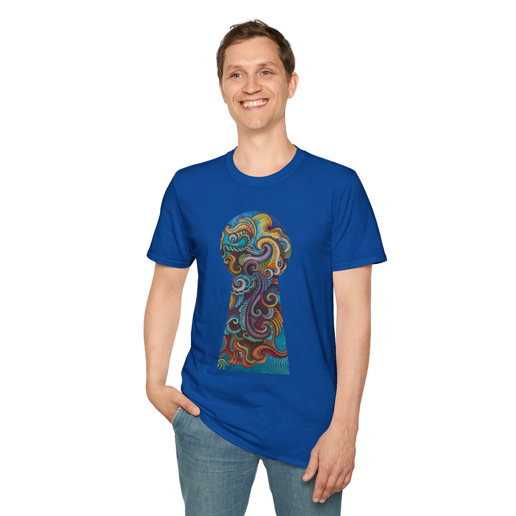 Psychedelic Keyhole T-Shirt — Colorful Swirl Art Tee #tsc8765