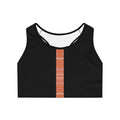 Women's Black Sports Bra with Vertical Orange Tribal Stripe — Athletic Crop Top #g000647