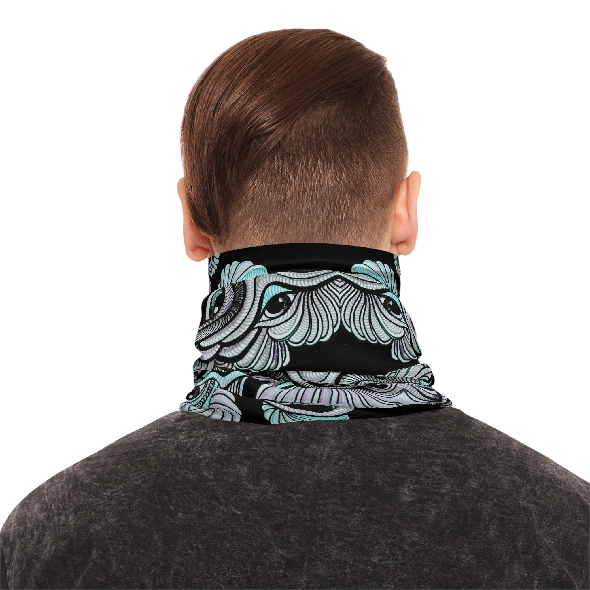 Neck Gaiter — Retro Floral Geometric Pattern in Lavender & Peach