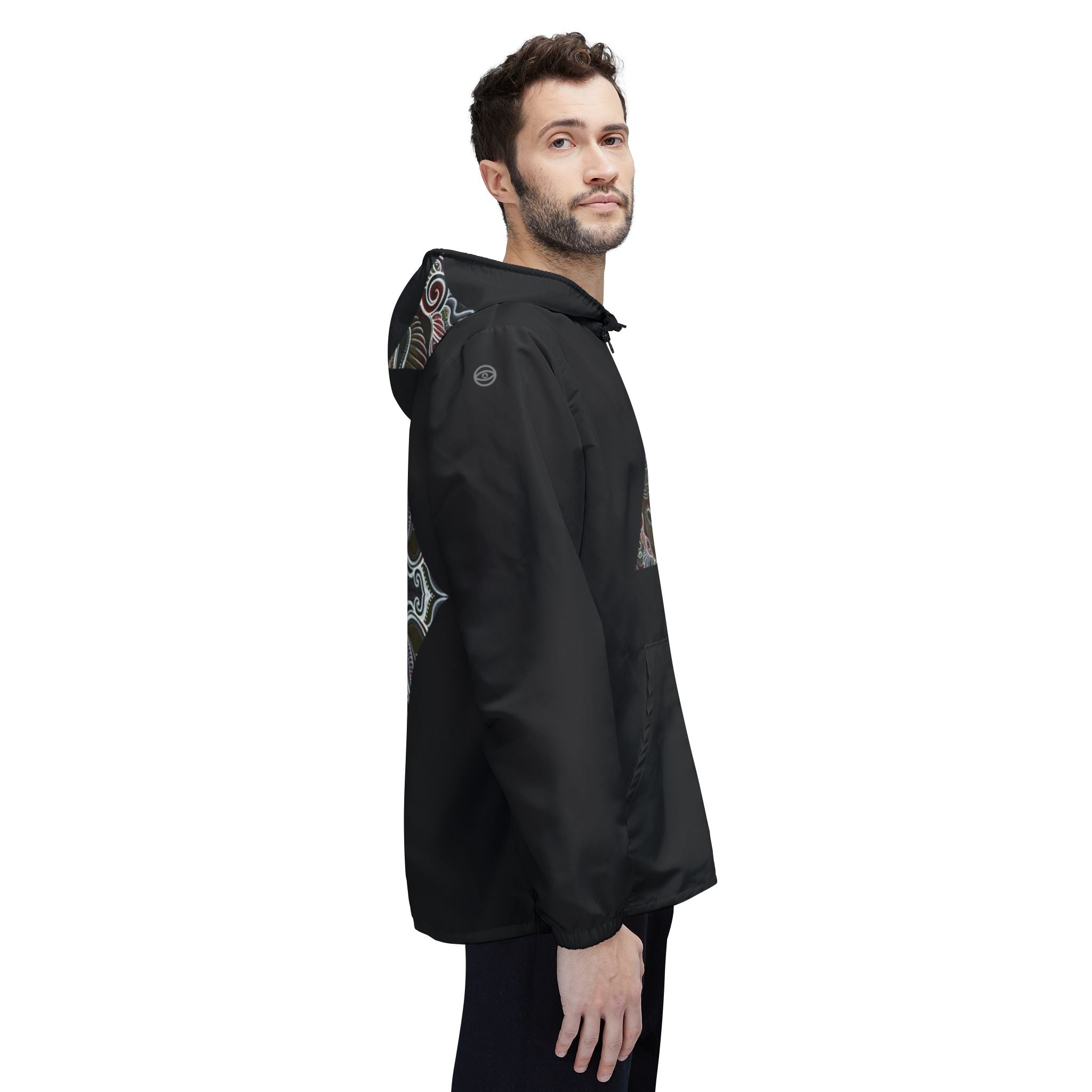 Abstract Triangle Pattern Windbreaker Jacket — Geometric Tribal Print Hooded Jacket #wj3421