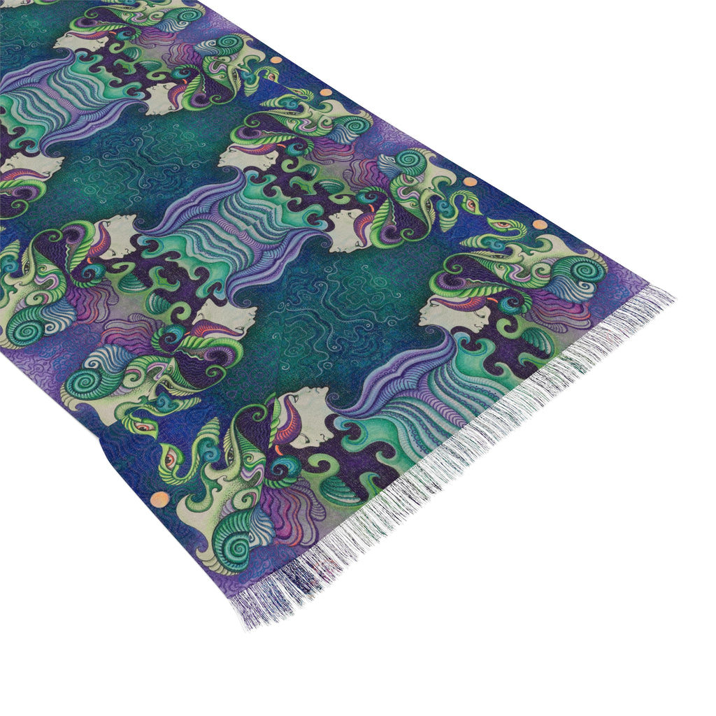 Light Scarf — Bohemian Kaleidoscope Patterned Scarf (Purple & Teal) #l98312