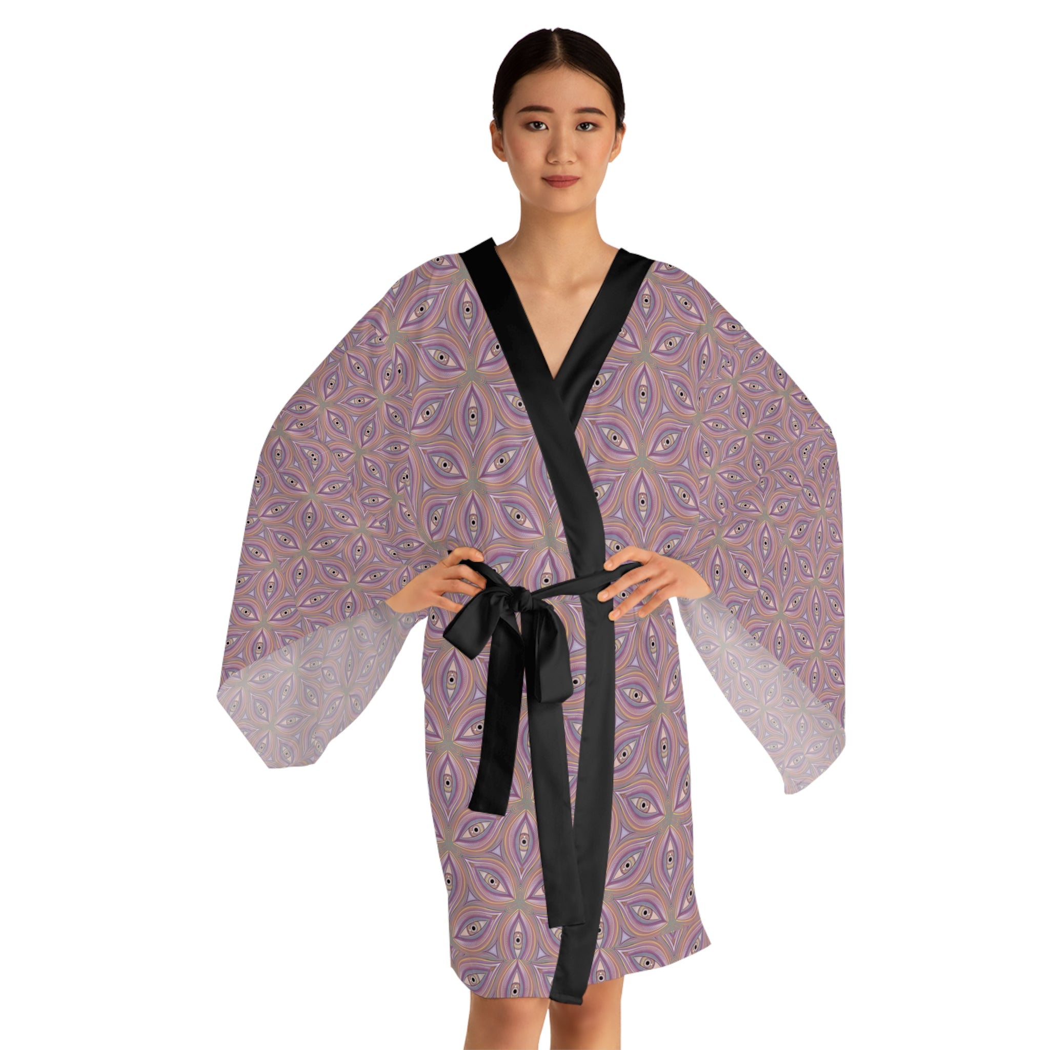 Pastel Geometric Kimono Robe – Pink Mandala All-Over Print