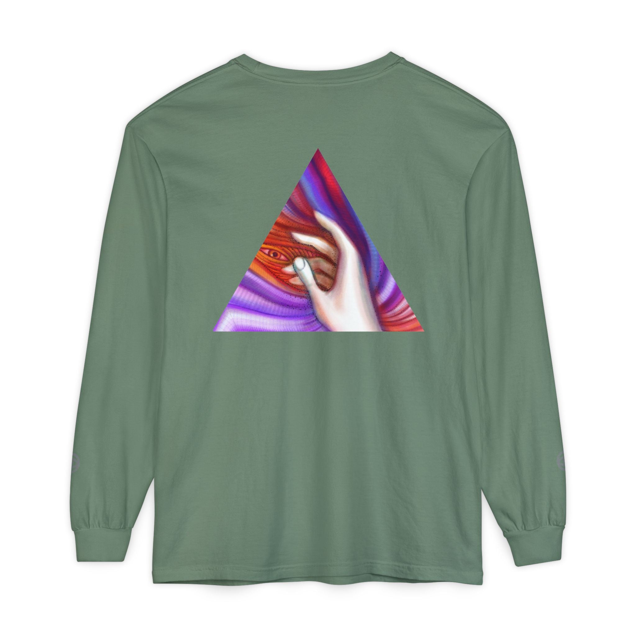 Long Sleeve T-Shirt — Triangular Hand Art Graphic (White) #sh26774