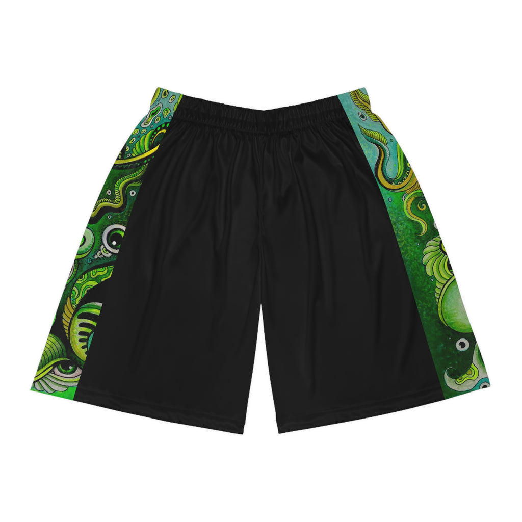 Green Abstract Octopus Basketball Shorts – All-Over Print Athletic Shorts #bsh12
