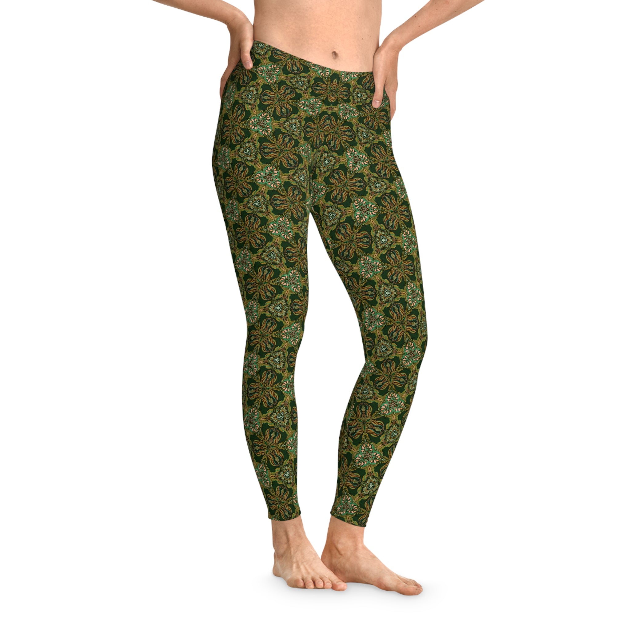 Green Mosaic Pattern Leggings — Geometric AOP Yoga Leggings #L1