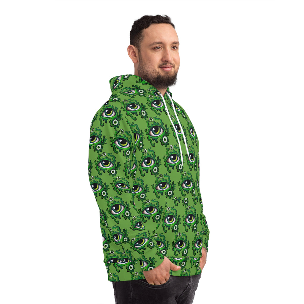 Green All-Over Eye Pattern Hoodie — Creepy Cute Monster Eyes AOP Fashion Hoodie #r54567