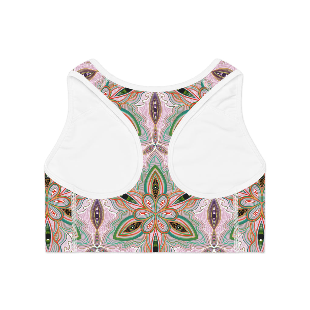 Floral Mandala Sports Bra — Pink Green All-Over Print Activewear #h00532