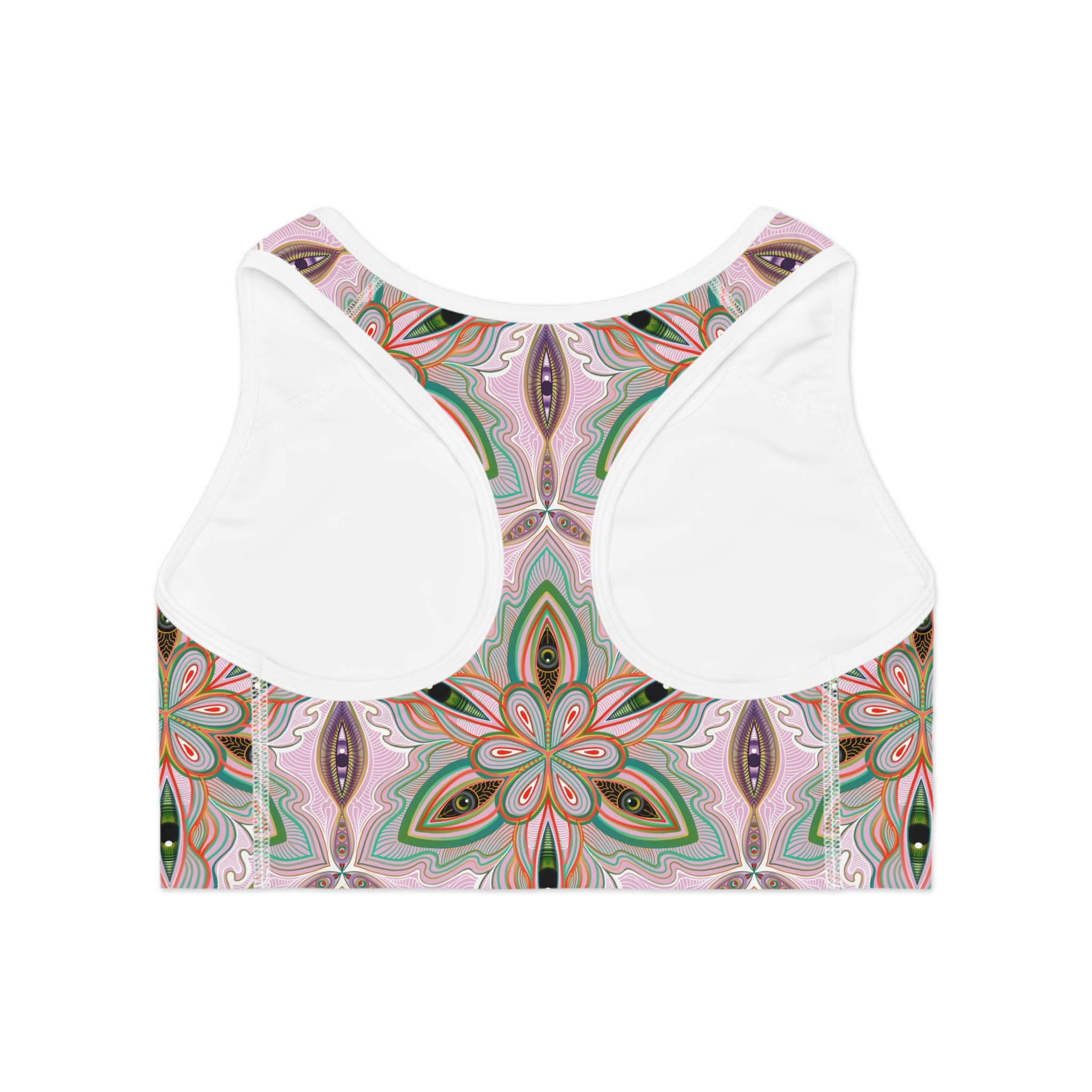 Floral Mandala Sports Bra — Pink Green All-Over Print Activewear #h00532