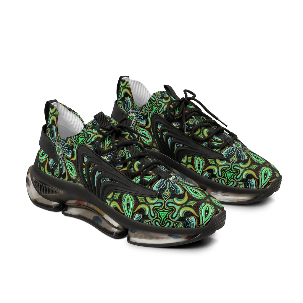 Men's Mesh Sneakers — Green Psychedelic Abstract Athletic Shoes #w48764