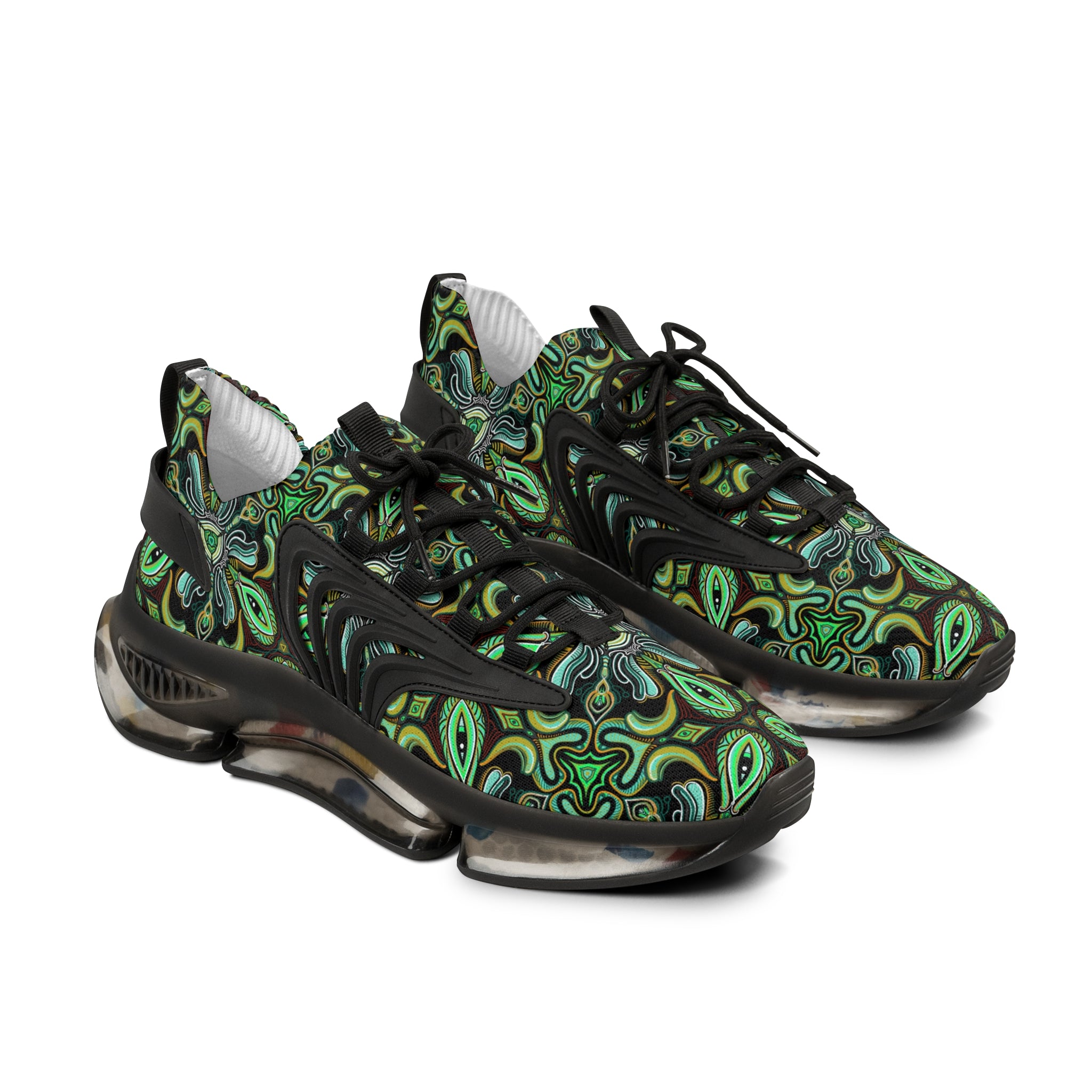 Men's Mesh Sneakers — Green Psychedelic Abstract Athletic Shoes #w48764