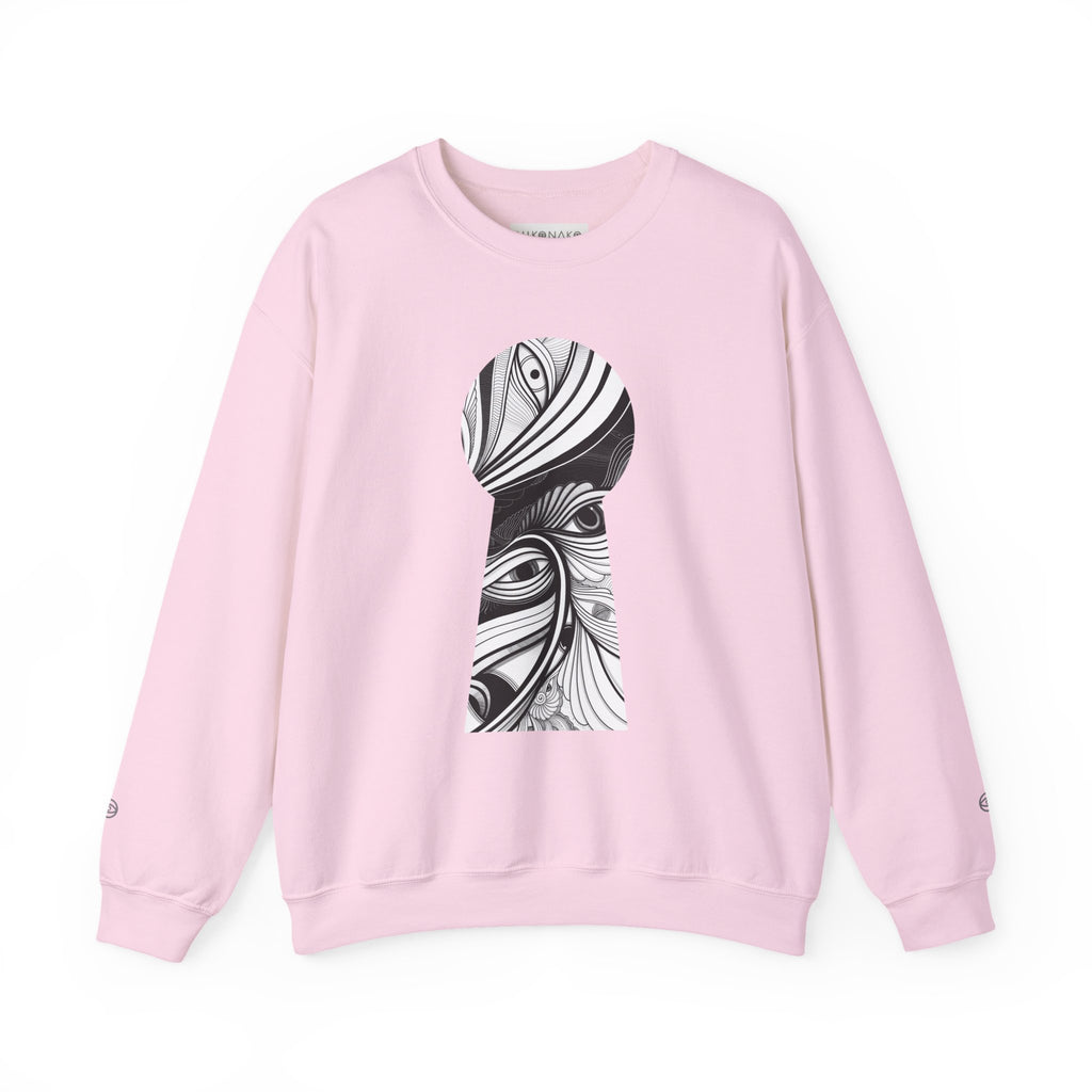 Crewneck Sweatshirt — Black & White Surreal Eye Keyhole Design #h5522168
