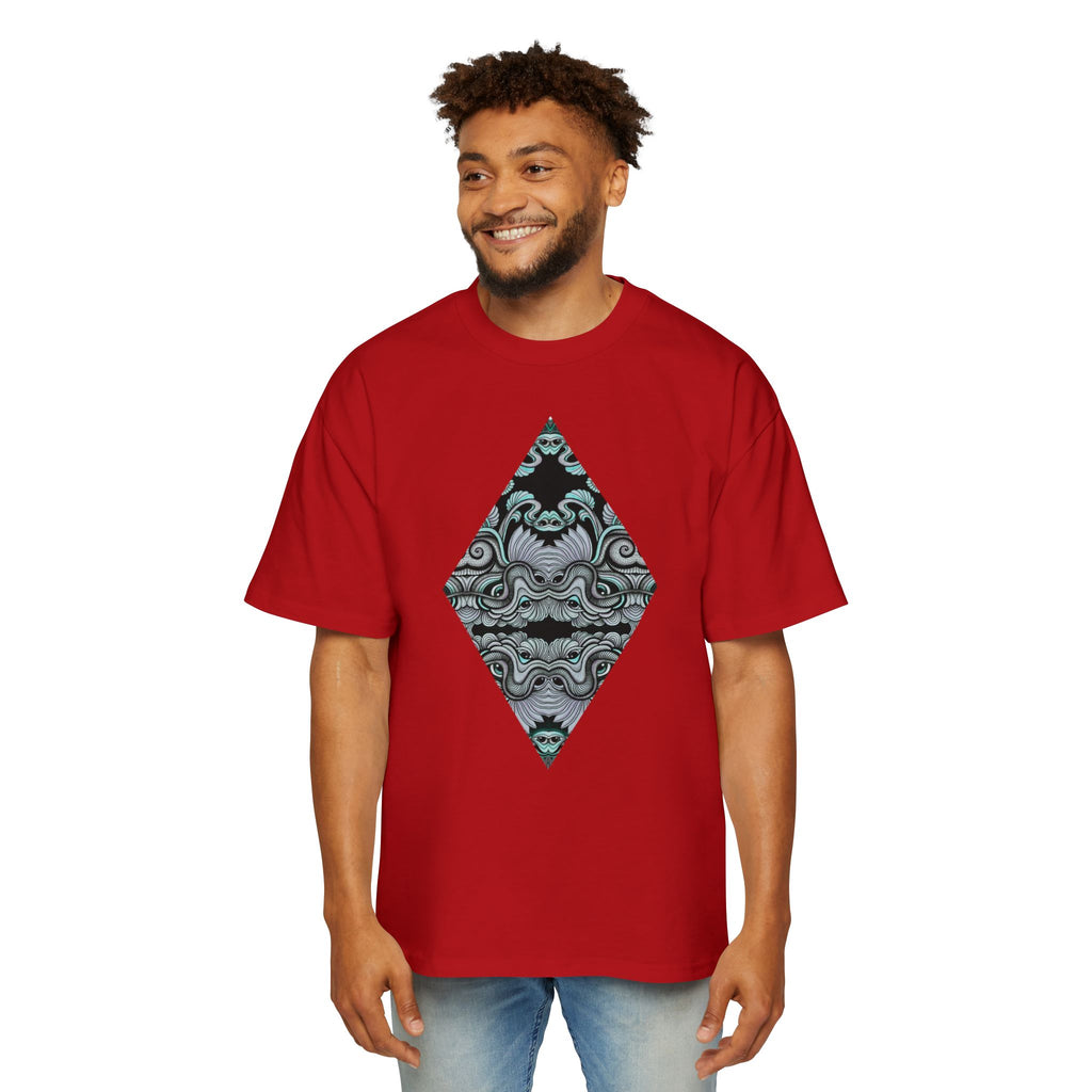 Men's Oversized Tee — Geometric Wave Pattern Diamond & Back Panel Graphic #gwp21