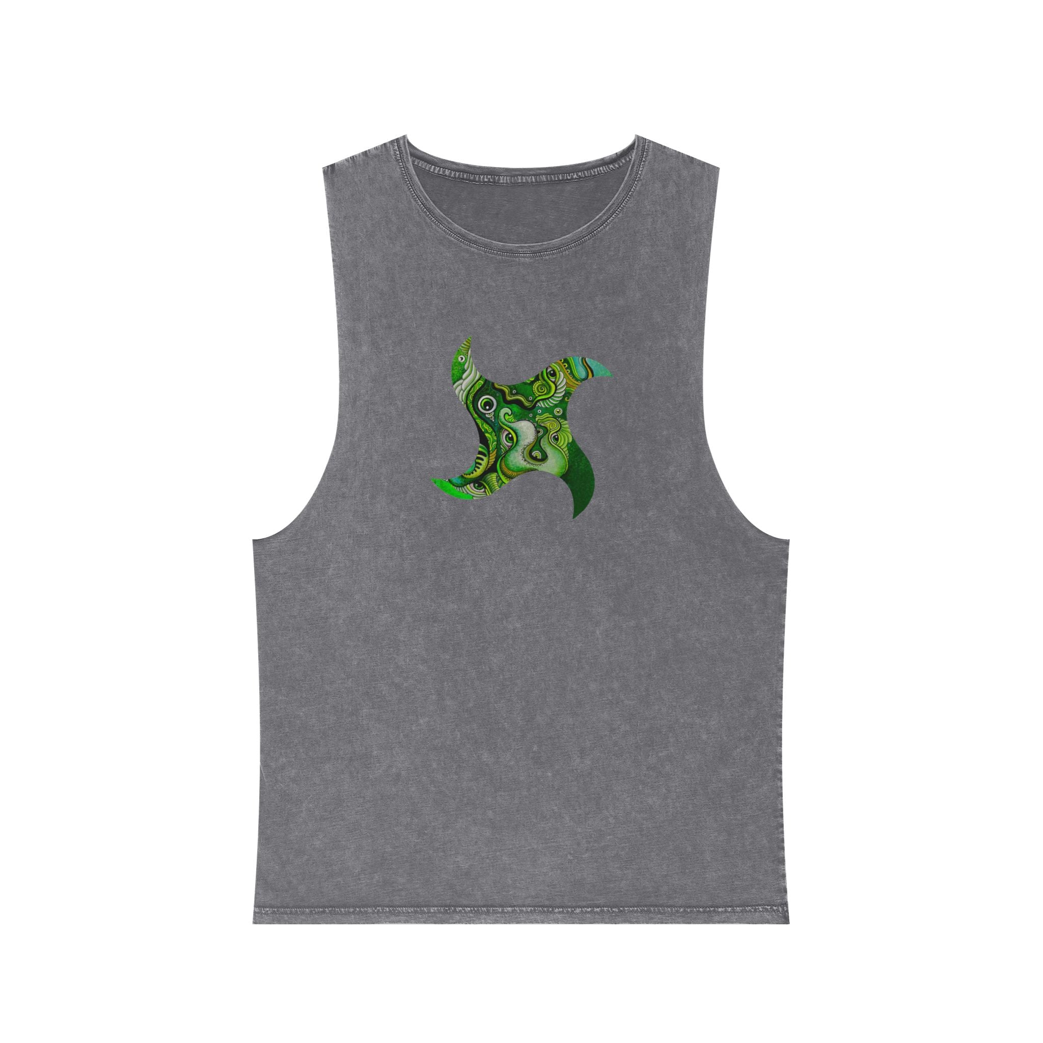 Stonewash Tank Top — Green Psychedelic Keyhole Design #sdf225598