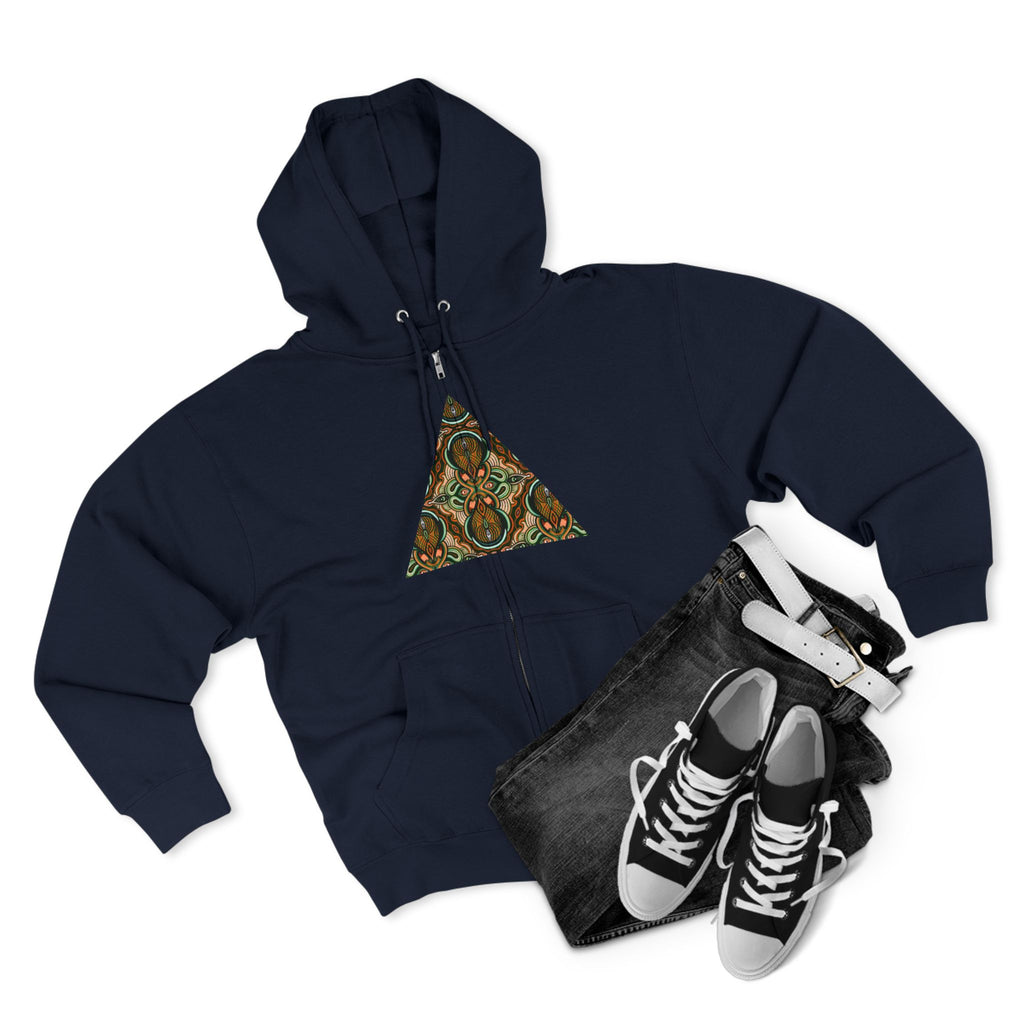 Geometric Tribal Pattern Zip Hoodie — Earthy Mandala Triangle & Circle Design #zh137