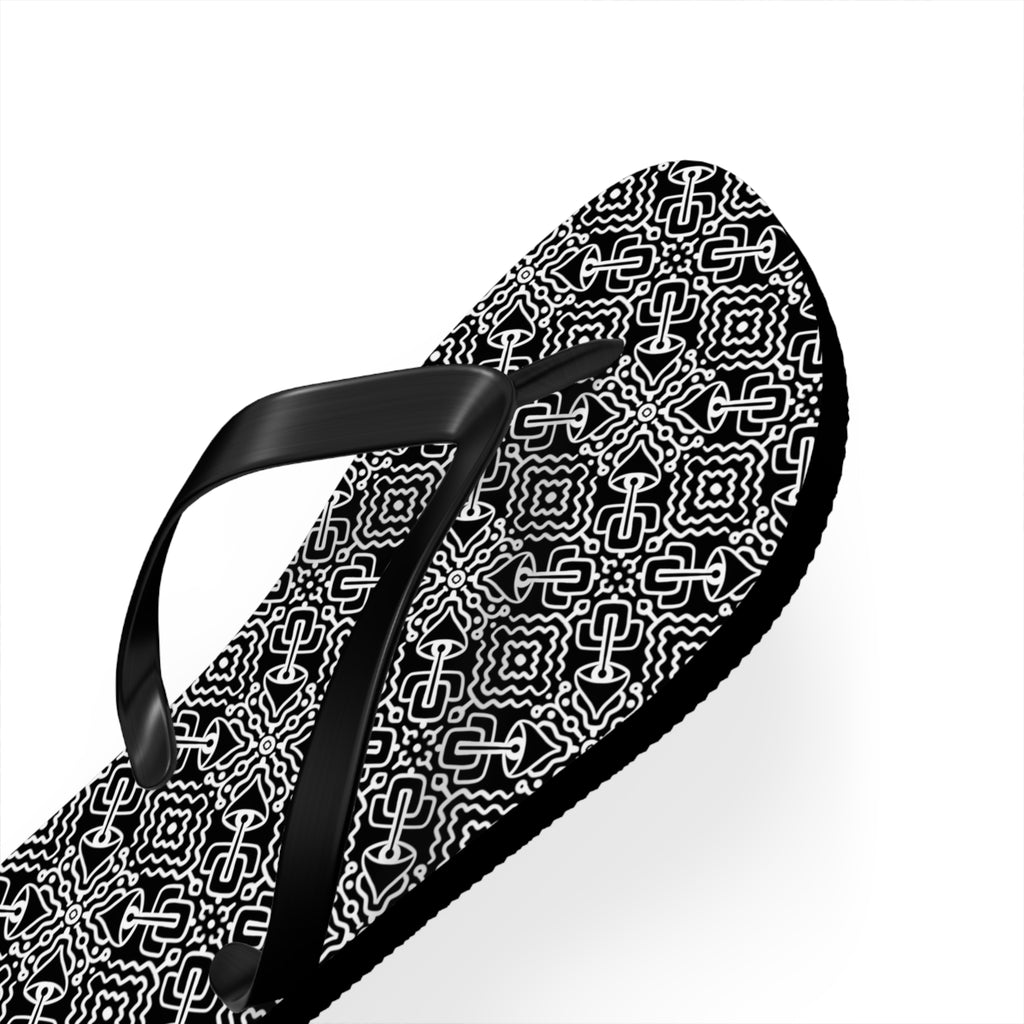 Monochrome Geometric Flip Flops — Black & White Aztec Pattern Beach Sandals #d98646
