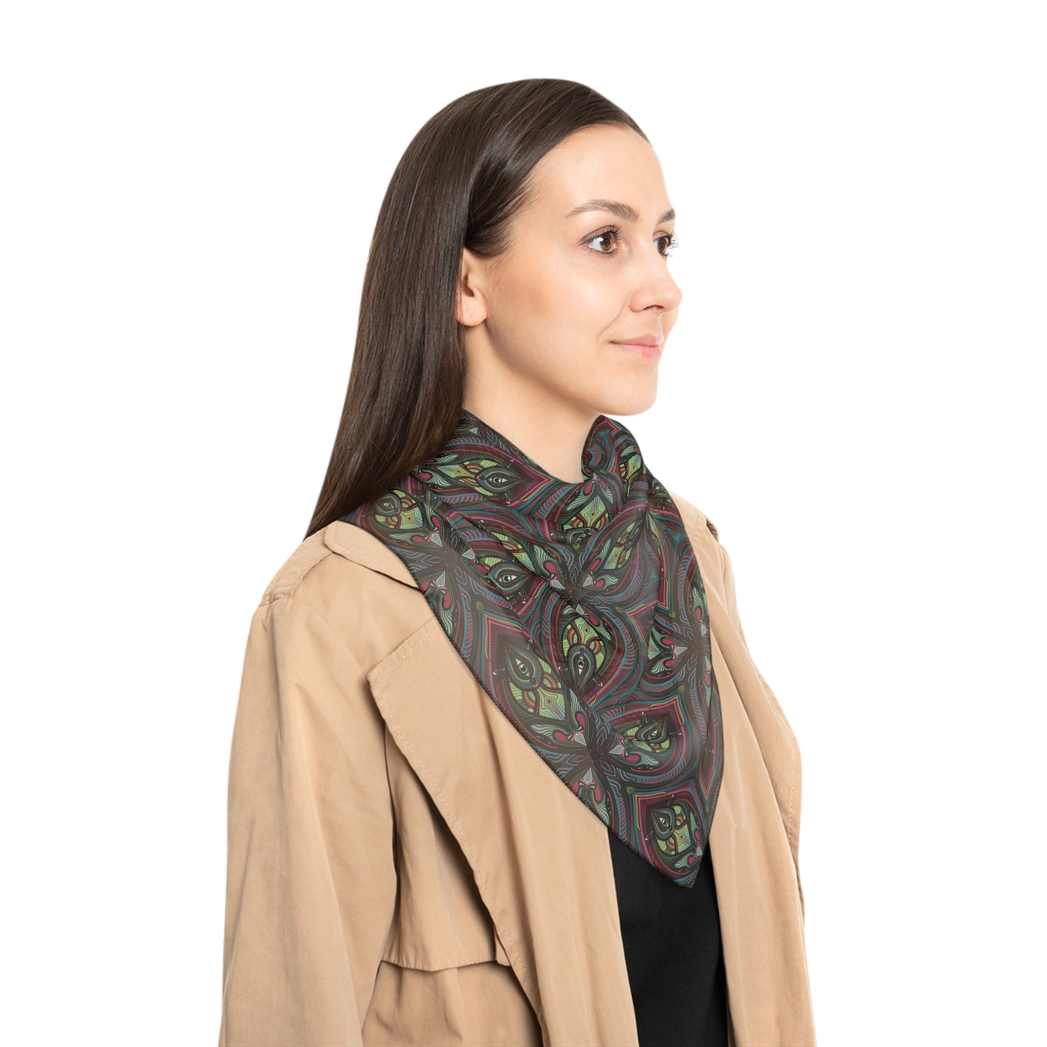 Silk-Feel Patterned Scarf — Vintage Floral Geometric Print #vf490
