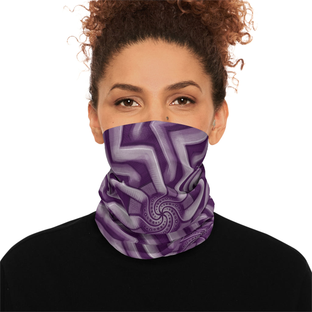 Purple Geometric Winter Neck Gaiter — Insulated Drawstring Face Mask #pue9836