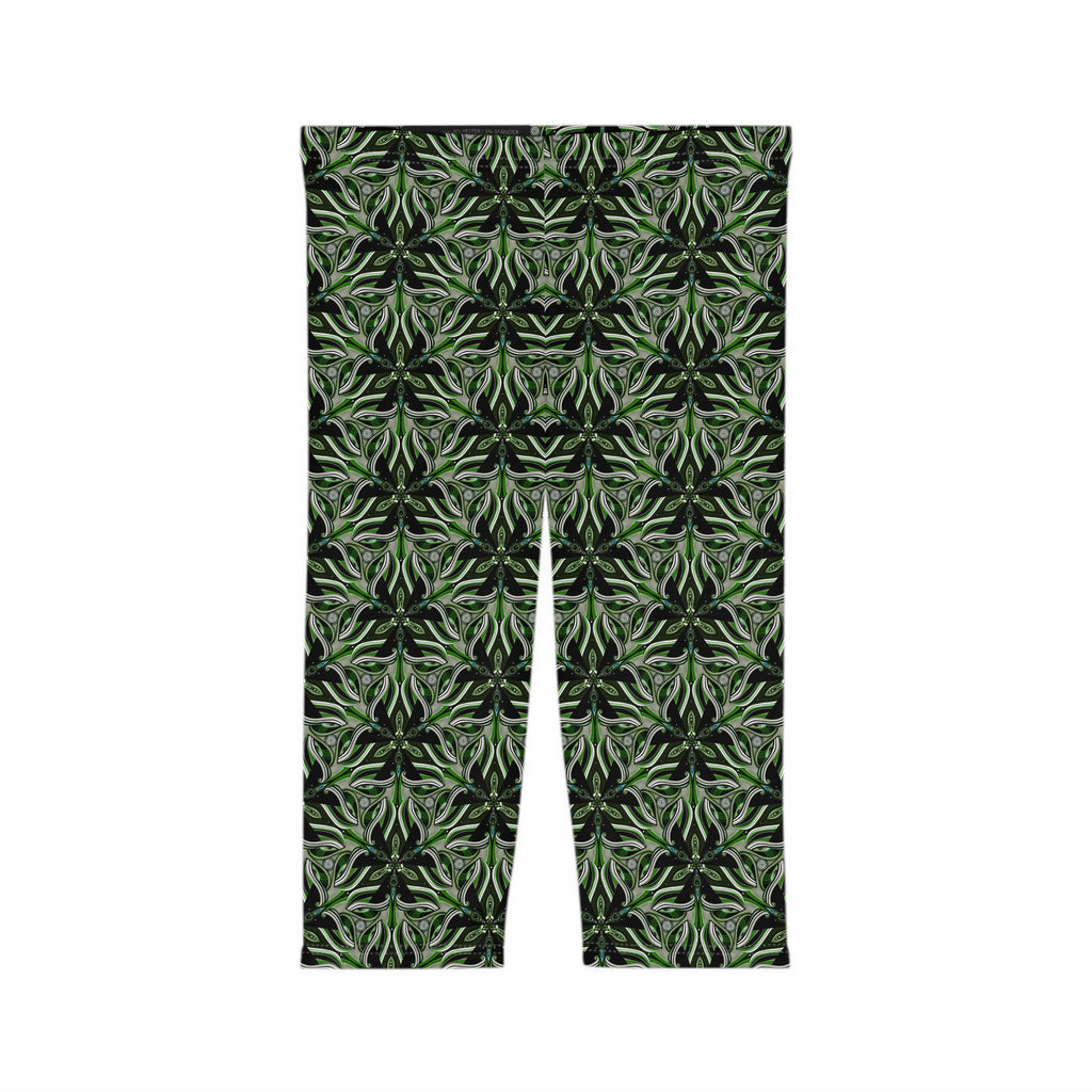 Capri Leggings — Green Botanical Kaleidoscope Print #CL1