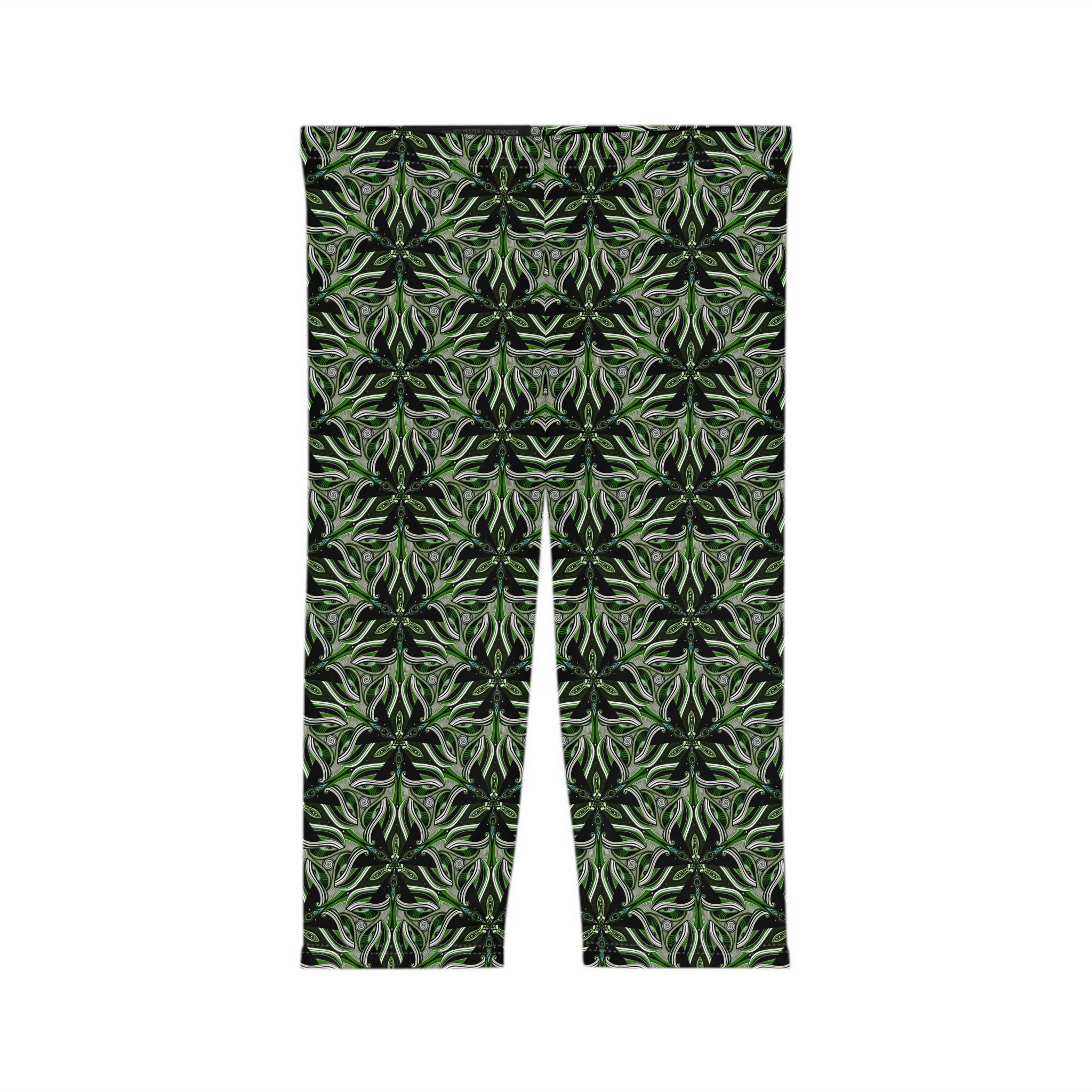 Capri Leggings — Green Botanical Kaleidoscope Print #CL1
