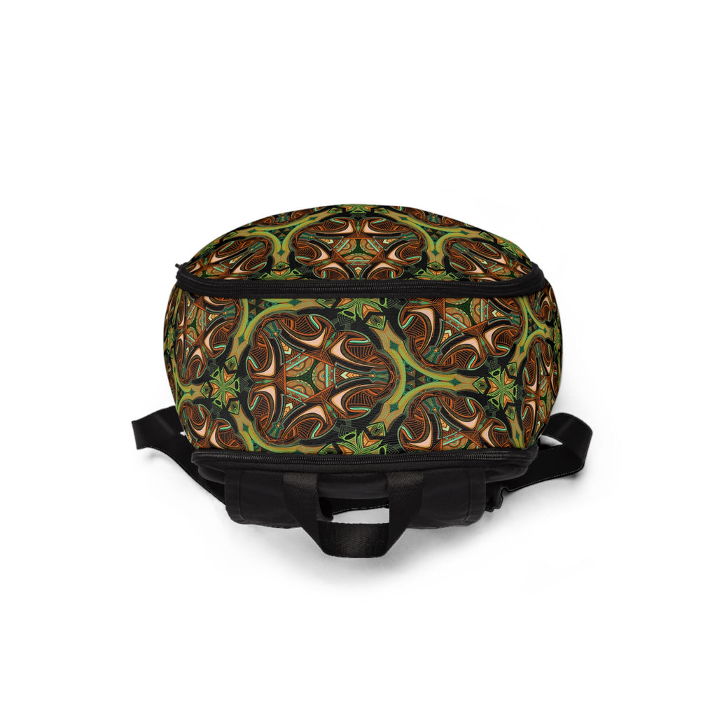 Patterned Backpack — Earthy Green Brown Mandala Design #bp5
