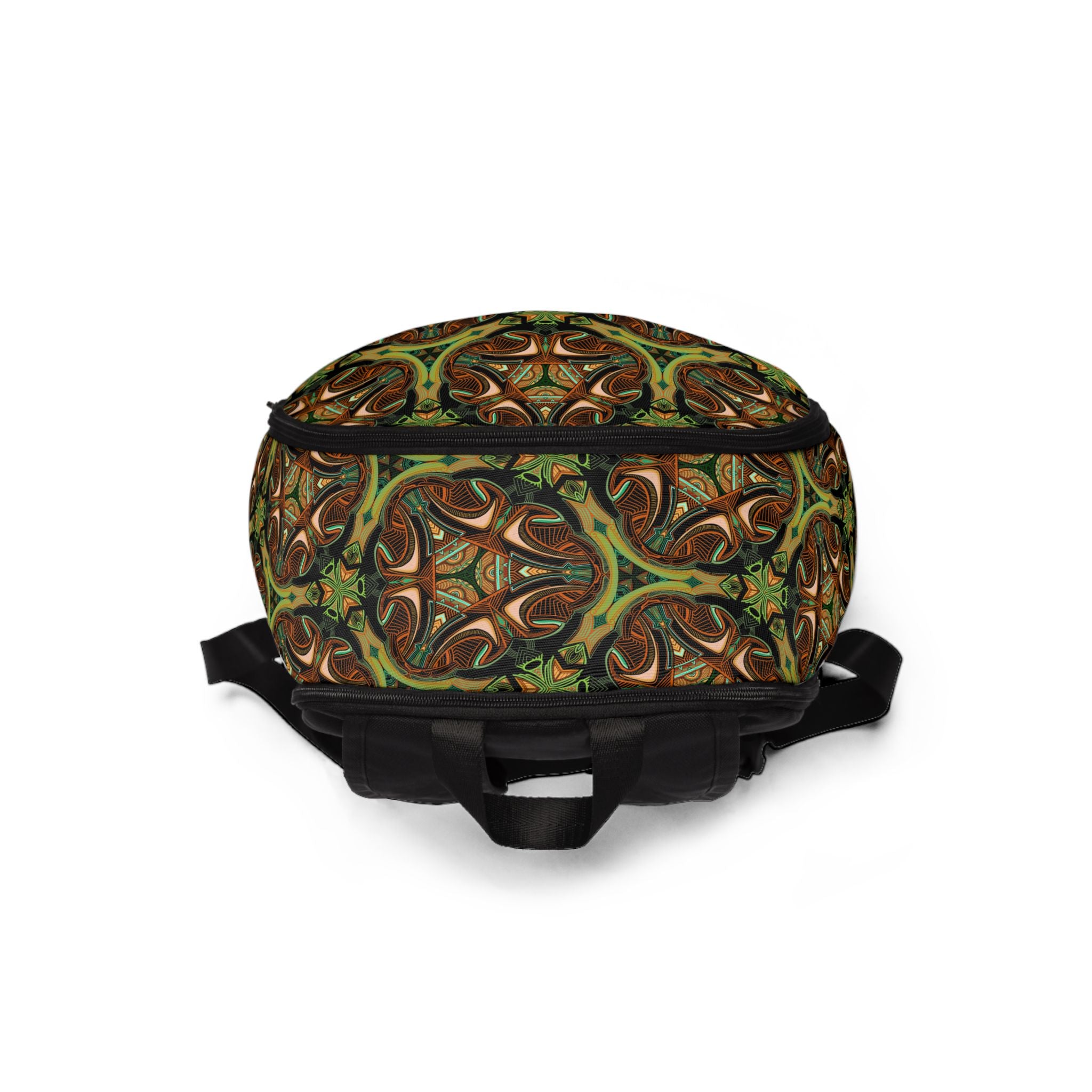 Patterned Backpack — Earthy Green Brown Mandala Design #bp5