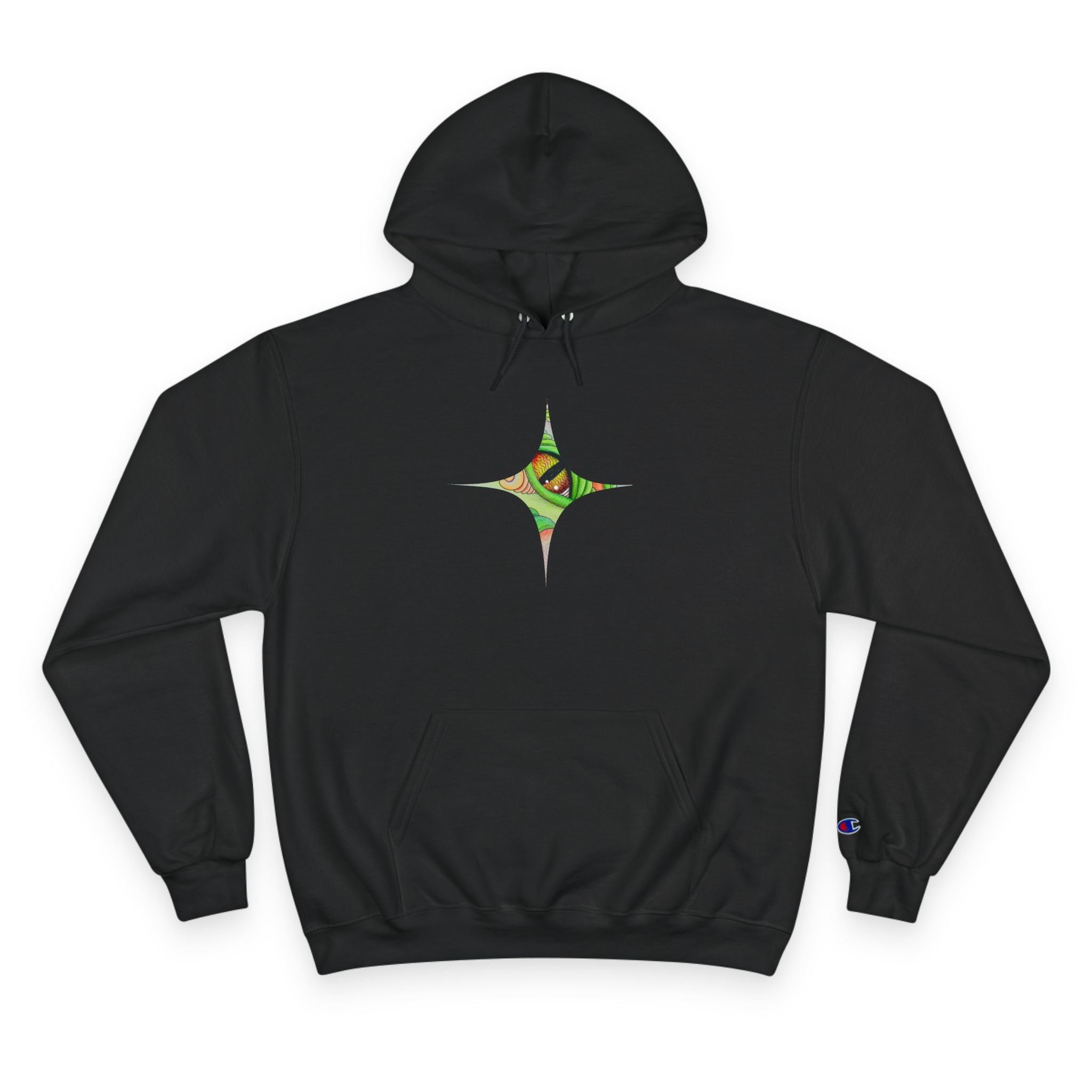 Hoodie — Psychedelic Green Eye Triangle Champion Hoodie #g86478