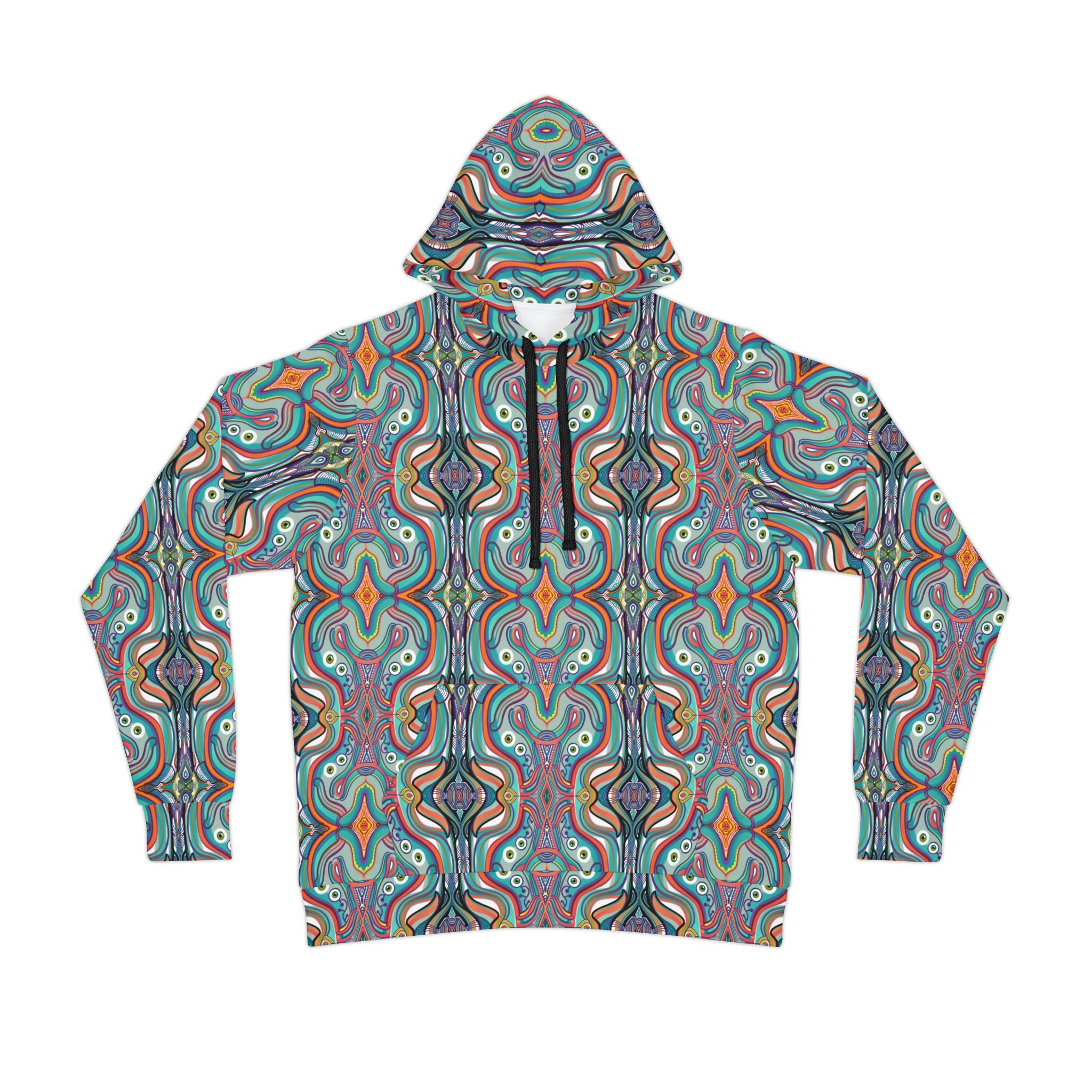 Psychedelic Pattern Athletic Hoodie — Colorful Symmetrical AOP Design #gf87654