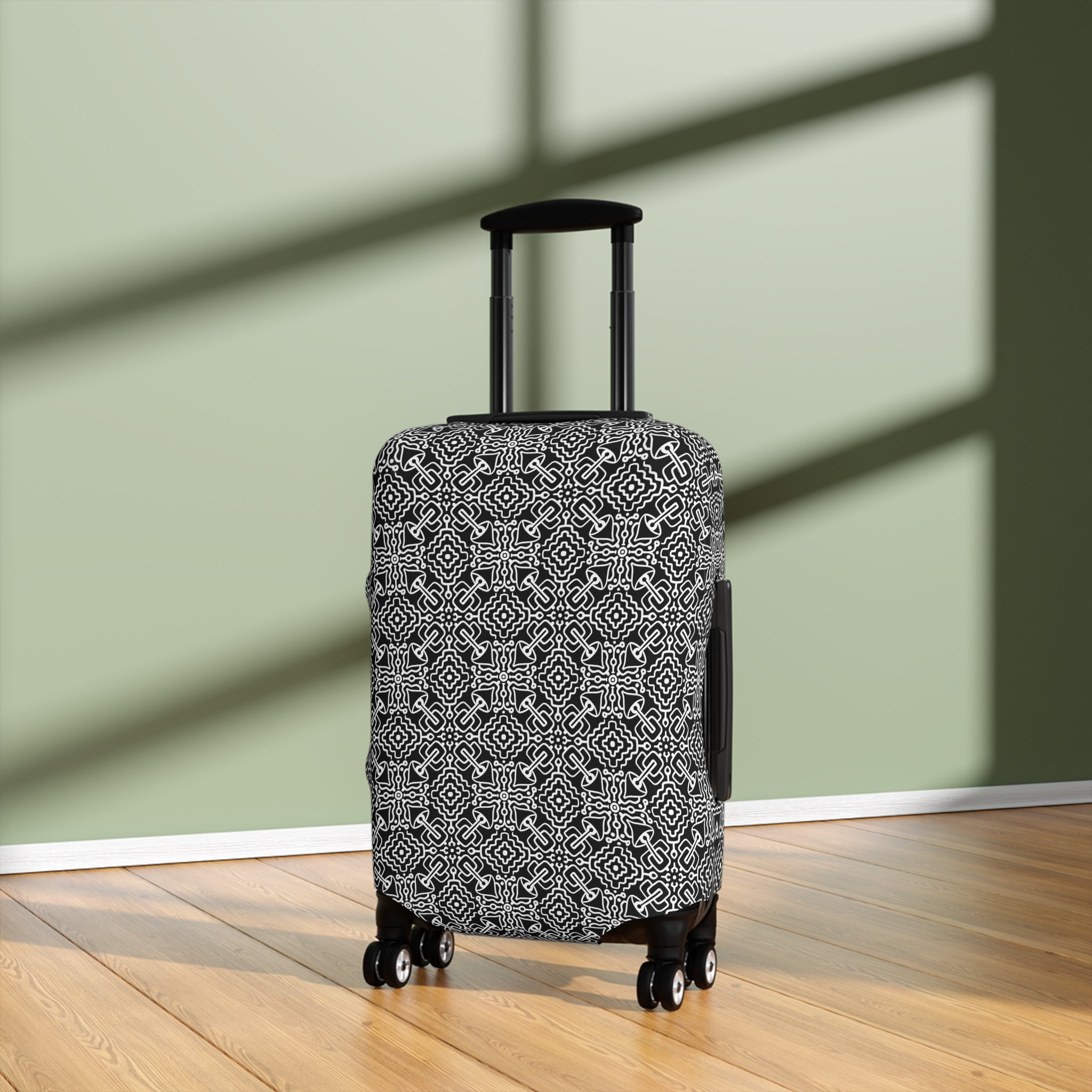 Black & White Moroccan Tile Luggage Cover - Travel Protector for Suitcases #as4463