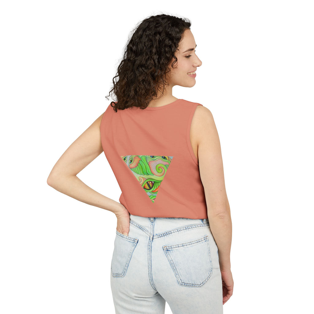Psychedelic Triangle Tank Top — Green Swirl Eye Graphic #hg772225566