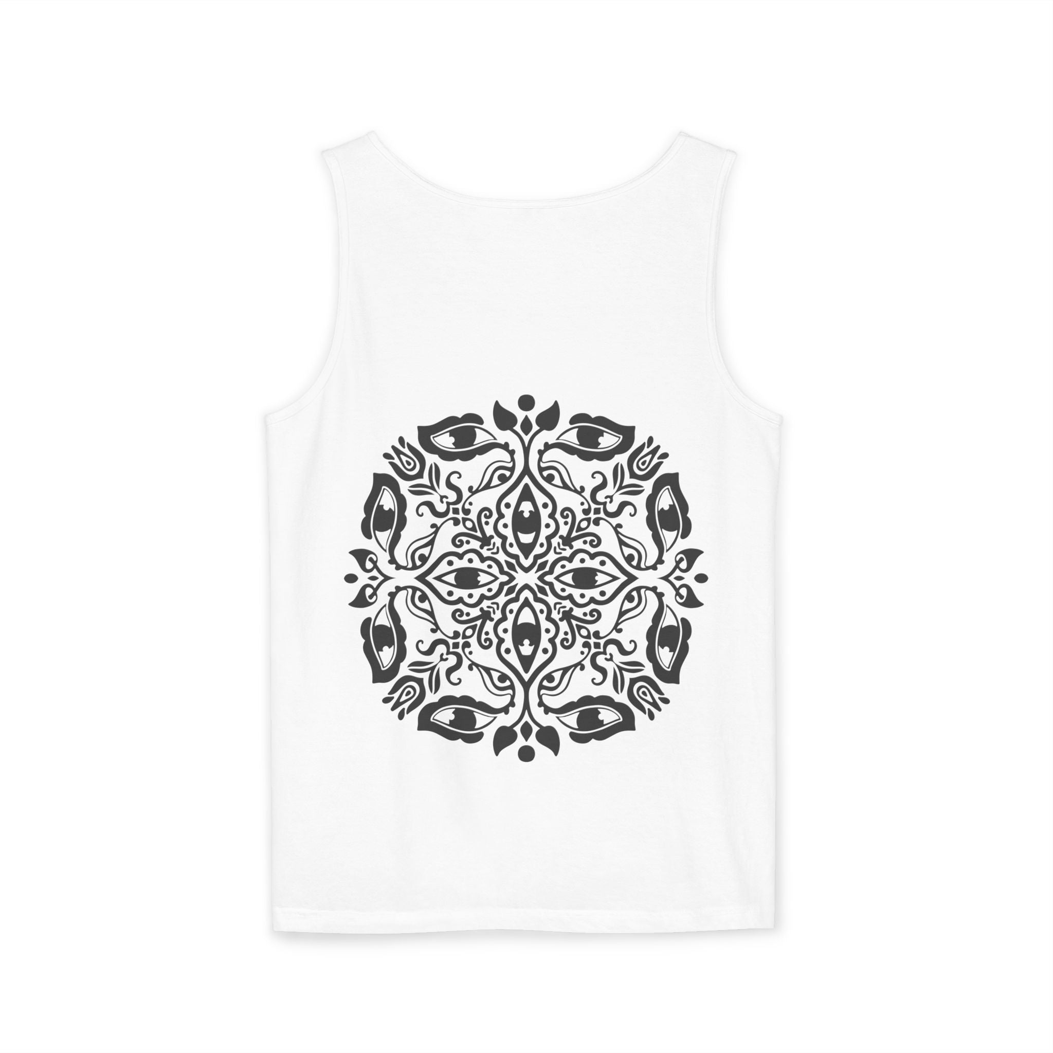 Boho Mandala Tank Top — Black Floral Circular Graphic Tank #fr3