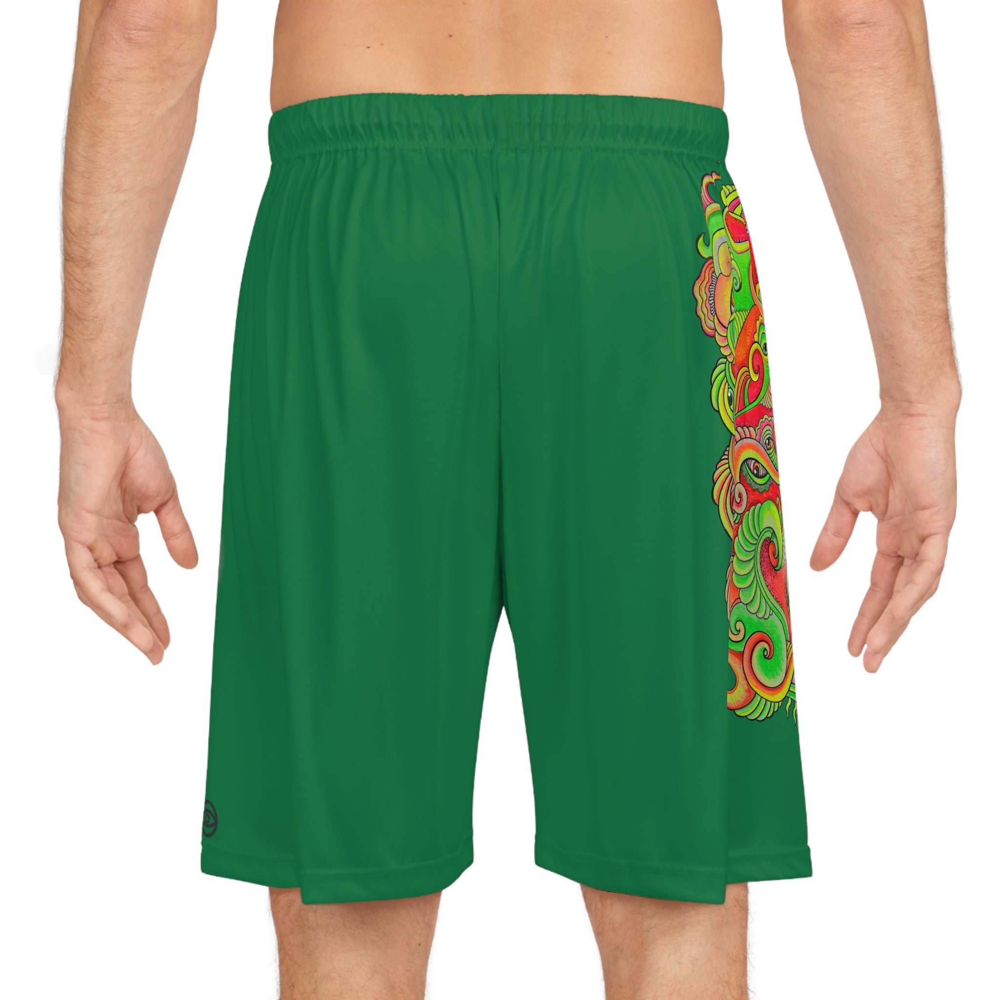 Green Dragon Swirl Basketball Shorts - Vibrant AOP Athletic Wear