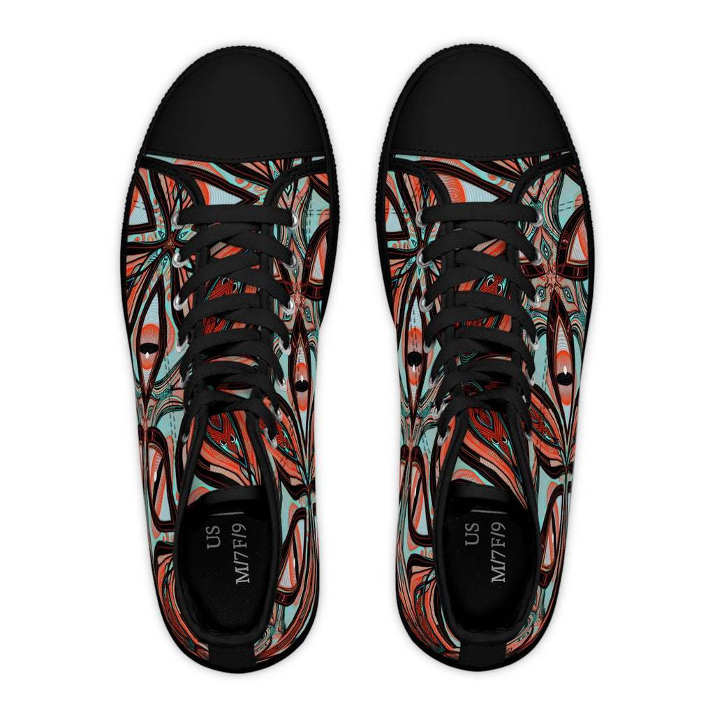 Women's High Top Sneakers — Boho Kaleidoscope Floral Pattern #ht8630
