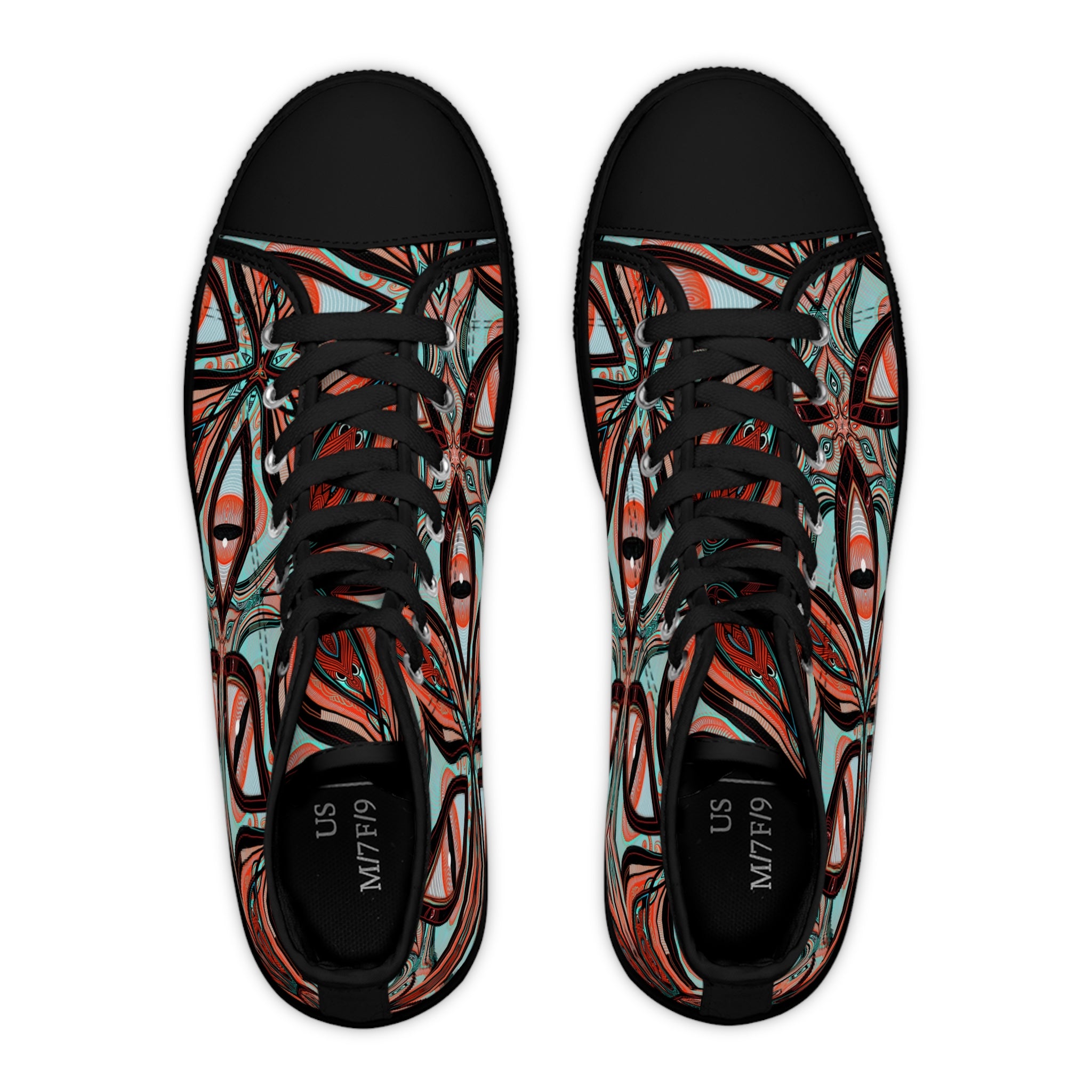 Women's High Top Sneakers — Boho Kaleidoscope Floral Pattern #ht8630