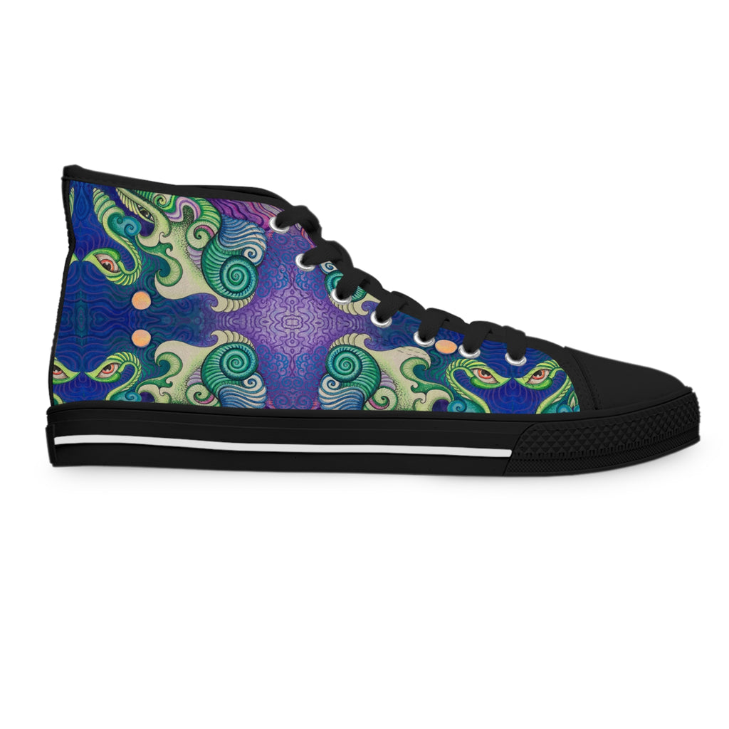 Women's High Top Sneakers — Swirling Ocean Green & Purple Art Print #h9086467