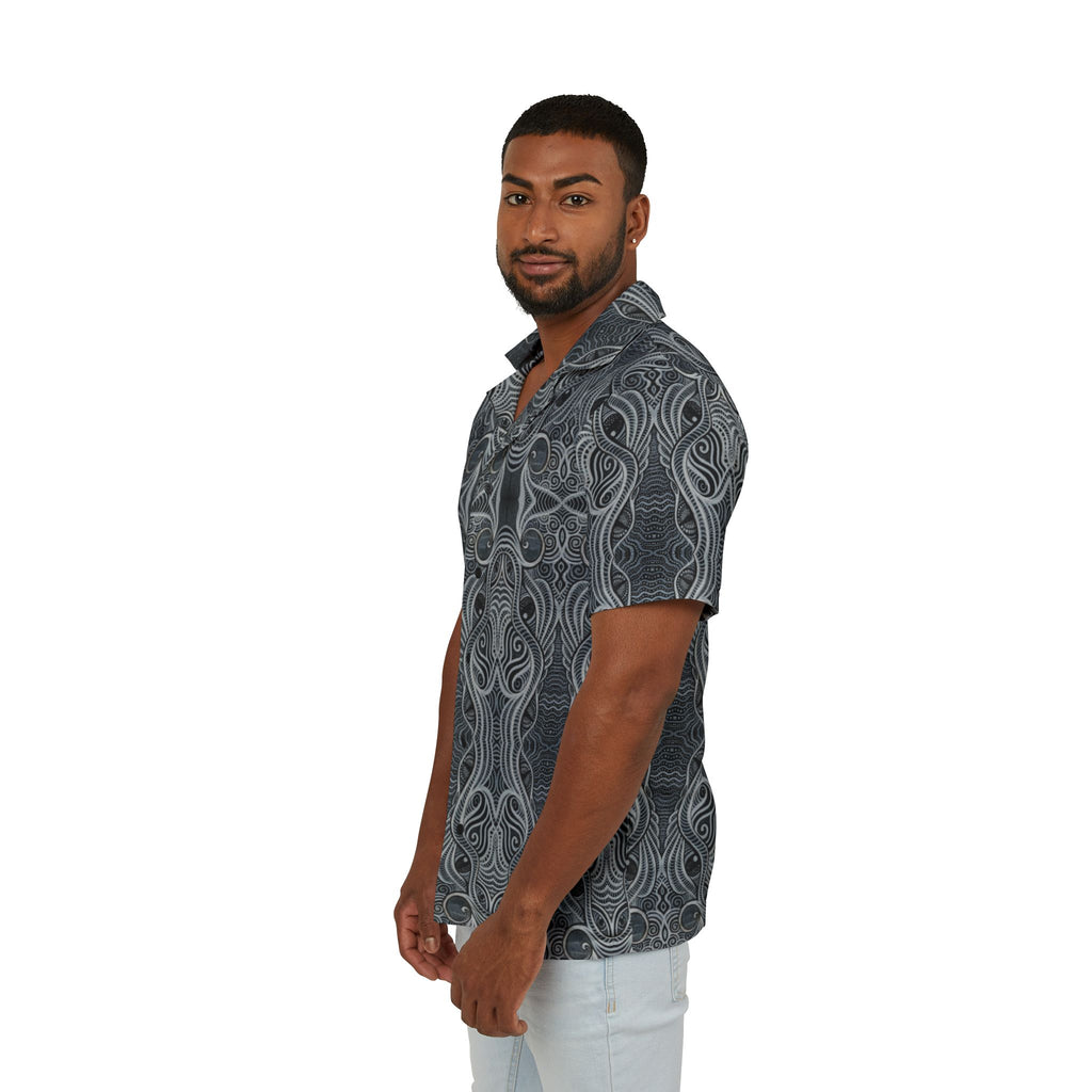 Men's Grey Tribal Pattern Hawaiian Shirt – Camp Collar AOP #yx44332277