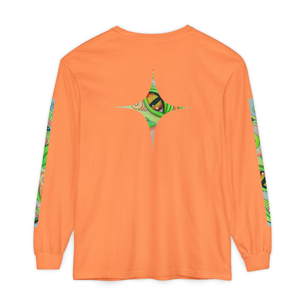 Psychedelic Green Triangle Long Sleeve Tee — Tribal Star Sleeve Artwork #gf086357