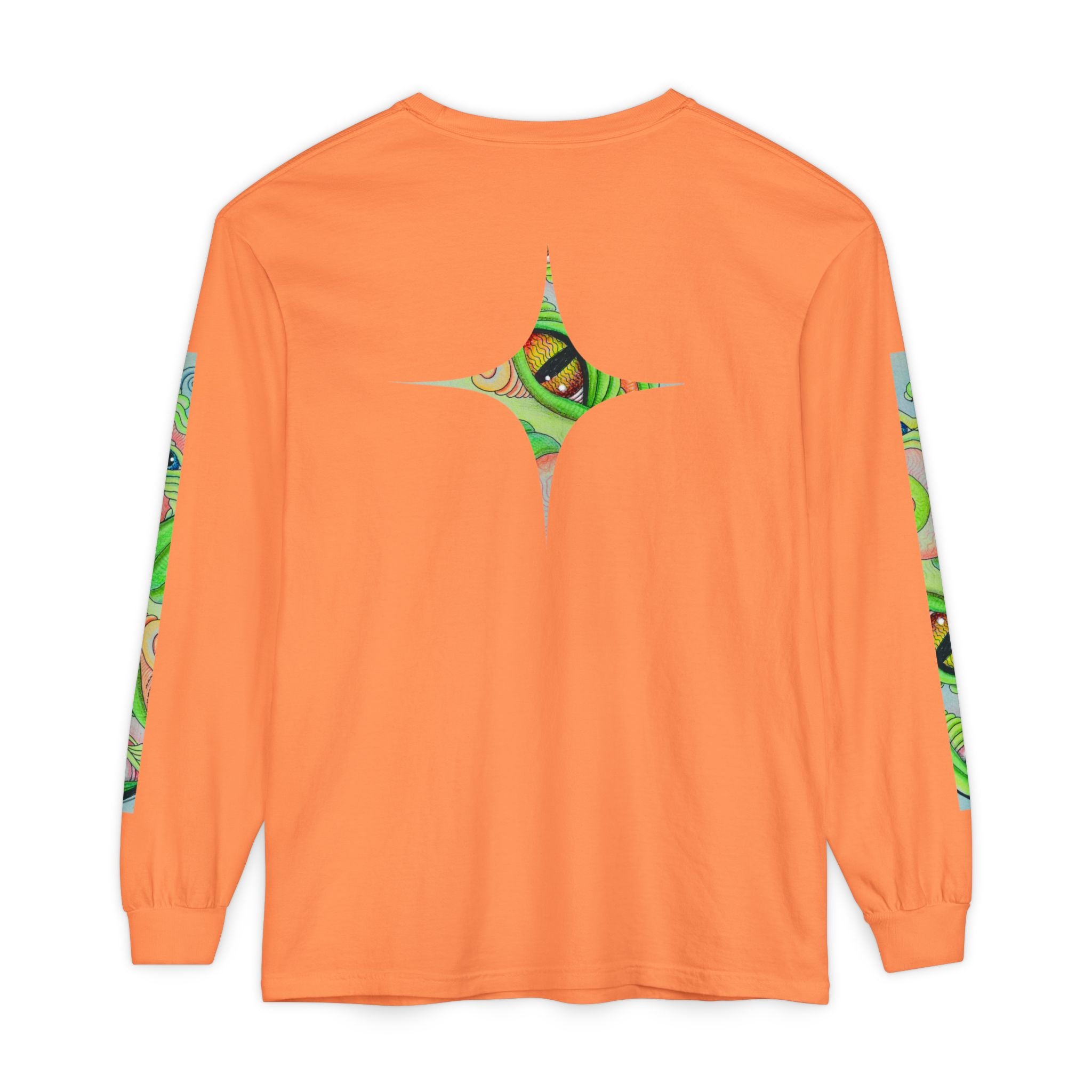 Psychedelic Green Triangle Long Sleeve Tee — Tribal Star Sleeve Artwork #gf086357