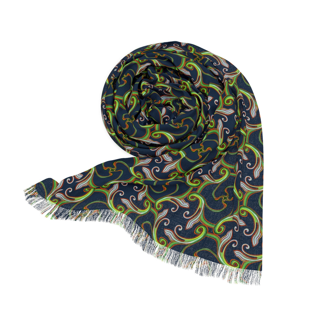 Light Scarf - Nautical Wave Pattern Lightweight Fringe Scarf