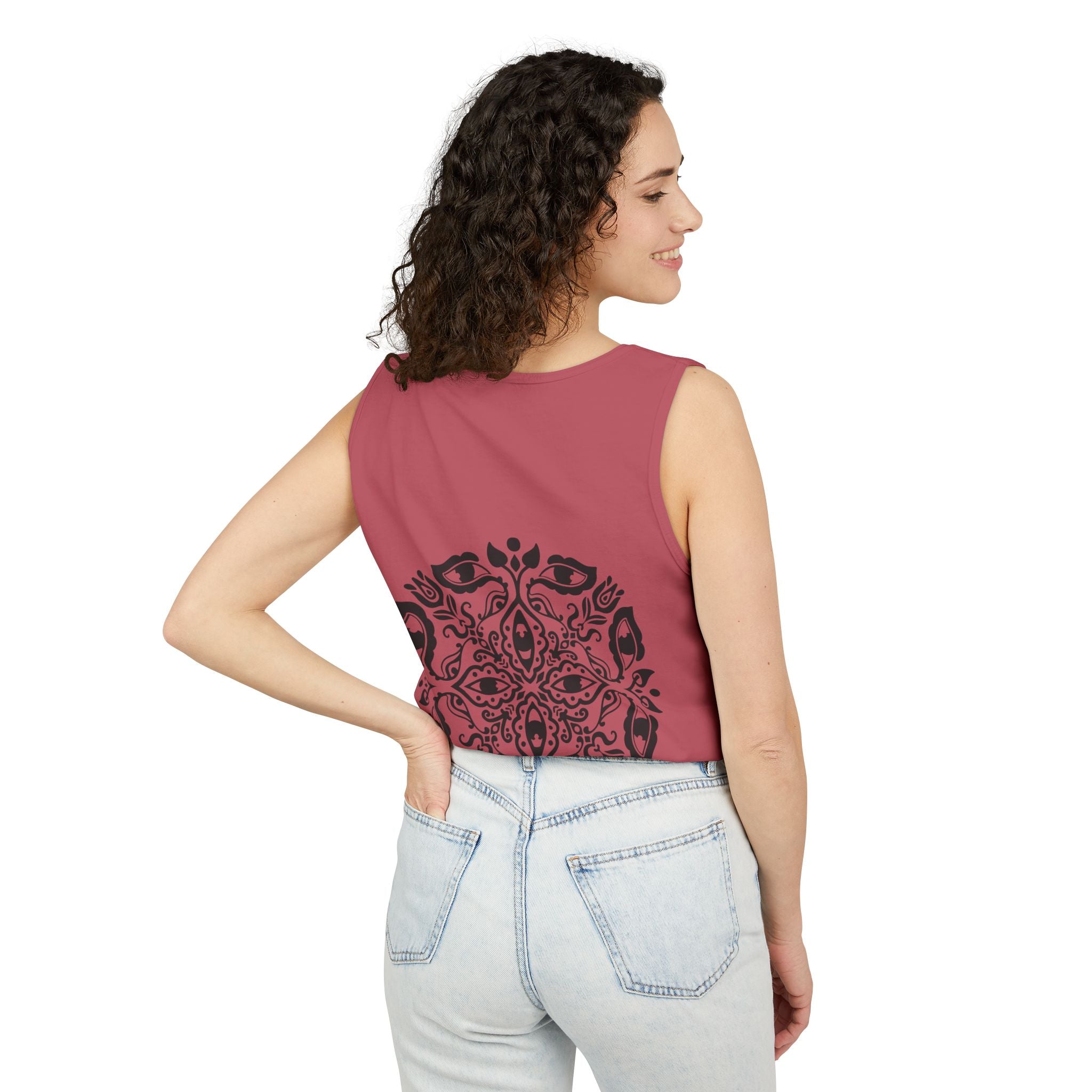 Boho Mandala Tank Top — Black Floral Circular Graphic Tank #fr3