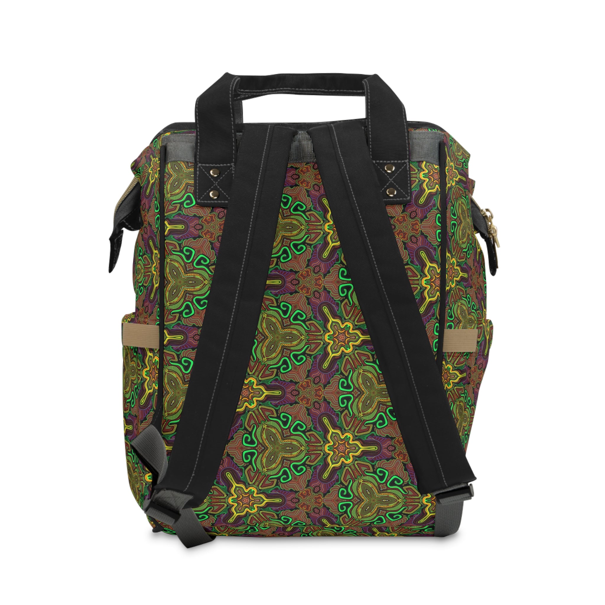 Boho Green Floral Multifunctional Diaper Backpack — Large Baby Changing Bag #21