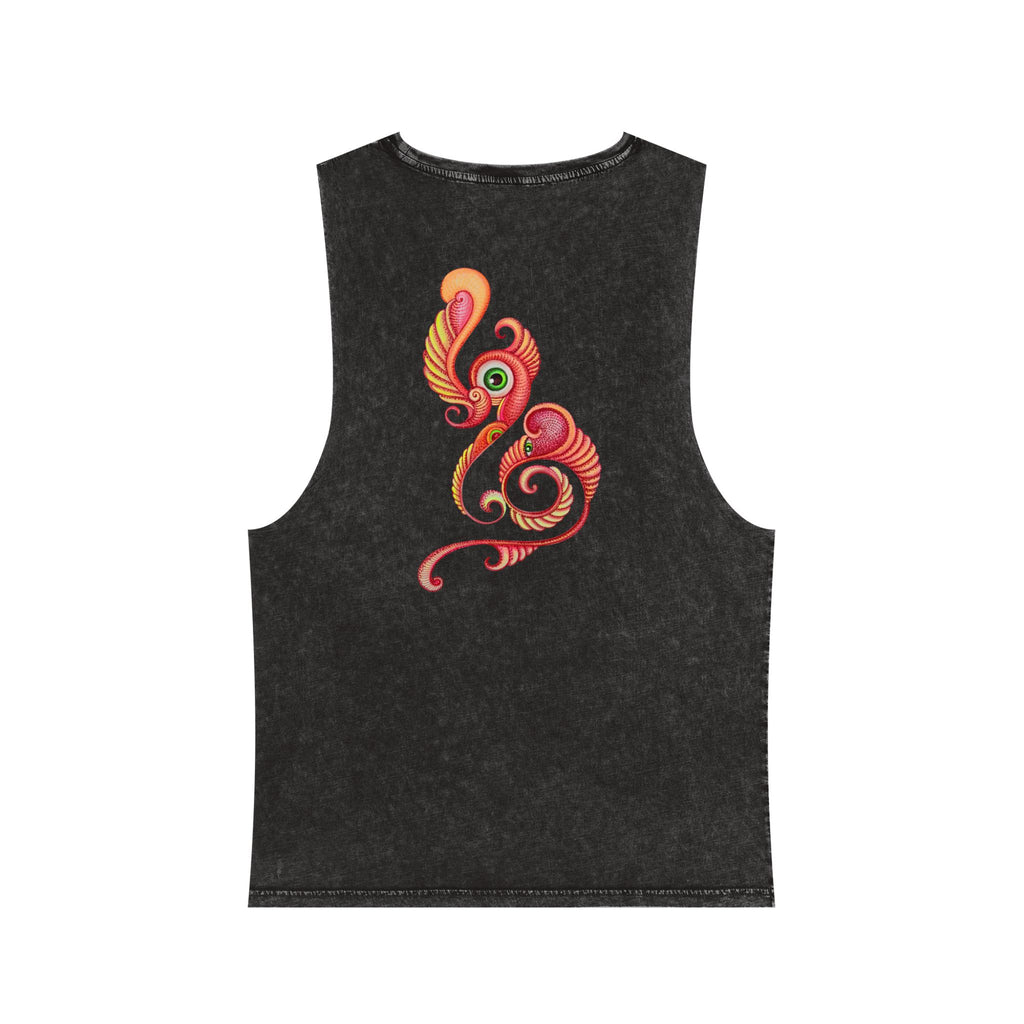Stonewash Tank Top with Vibrant Abstract Feather Design #rgy3566