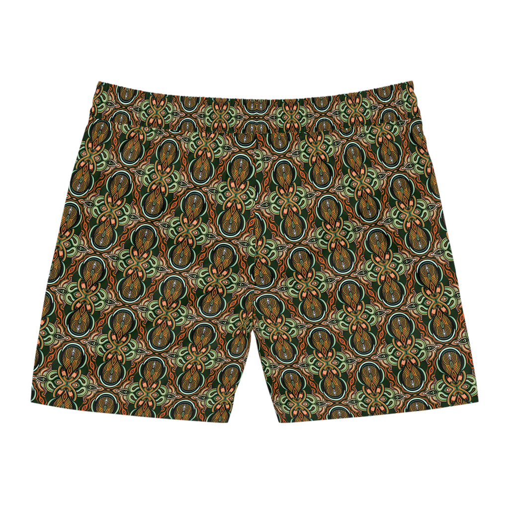 Men's Mid-Length Swim Shorts – Vintage Green Paisley All-Over Print #t975367