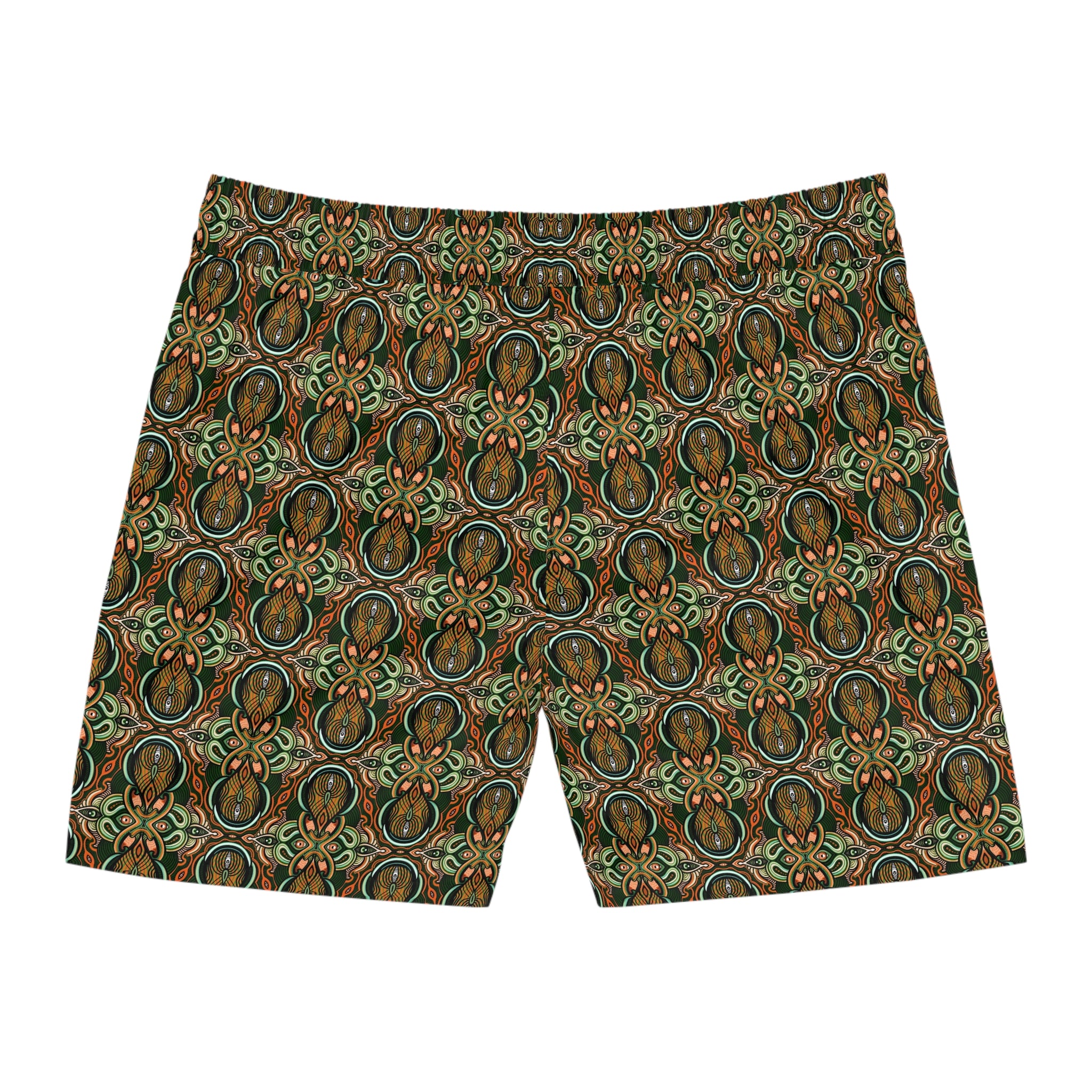 Men's Mid-Length Swim Shorts – Vintage Green Paisley All-Over Print #t975367