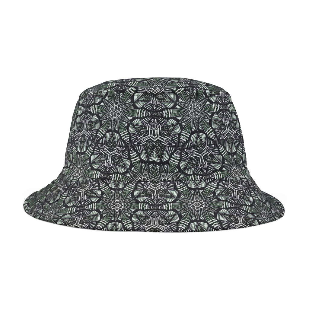 Kaleidoscope Tile Bucket Hat — Green Geometric AOP Sun Hat #jf9754