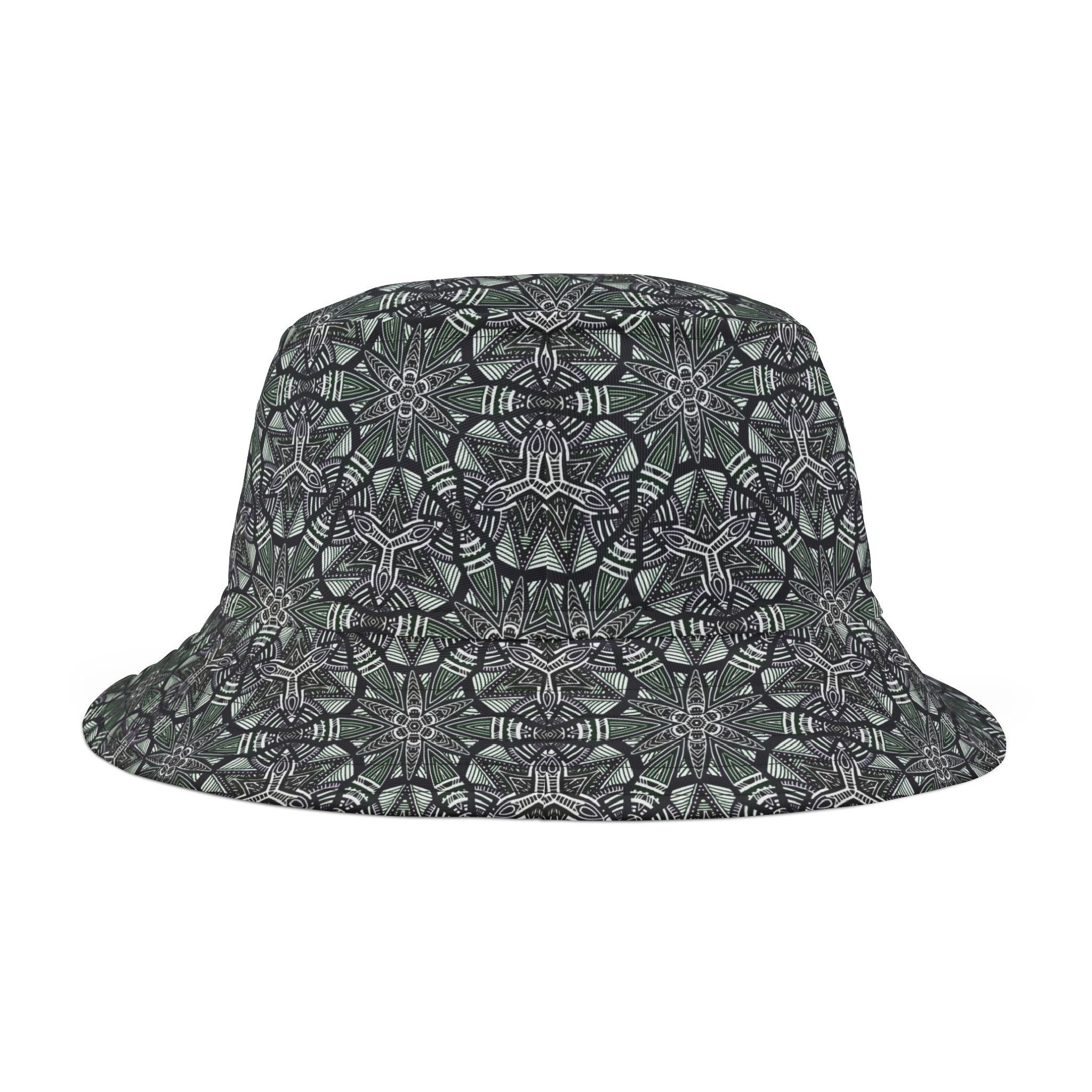 Kaleidoscope Tile Bucket Hat — Green Geometric AOP Sun Hat #jf9754