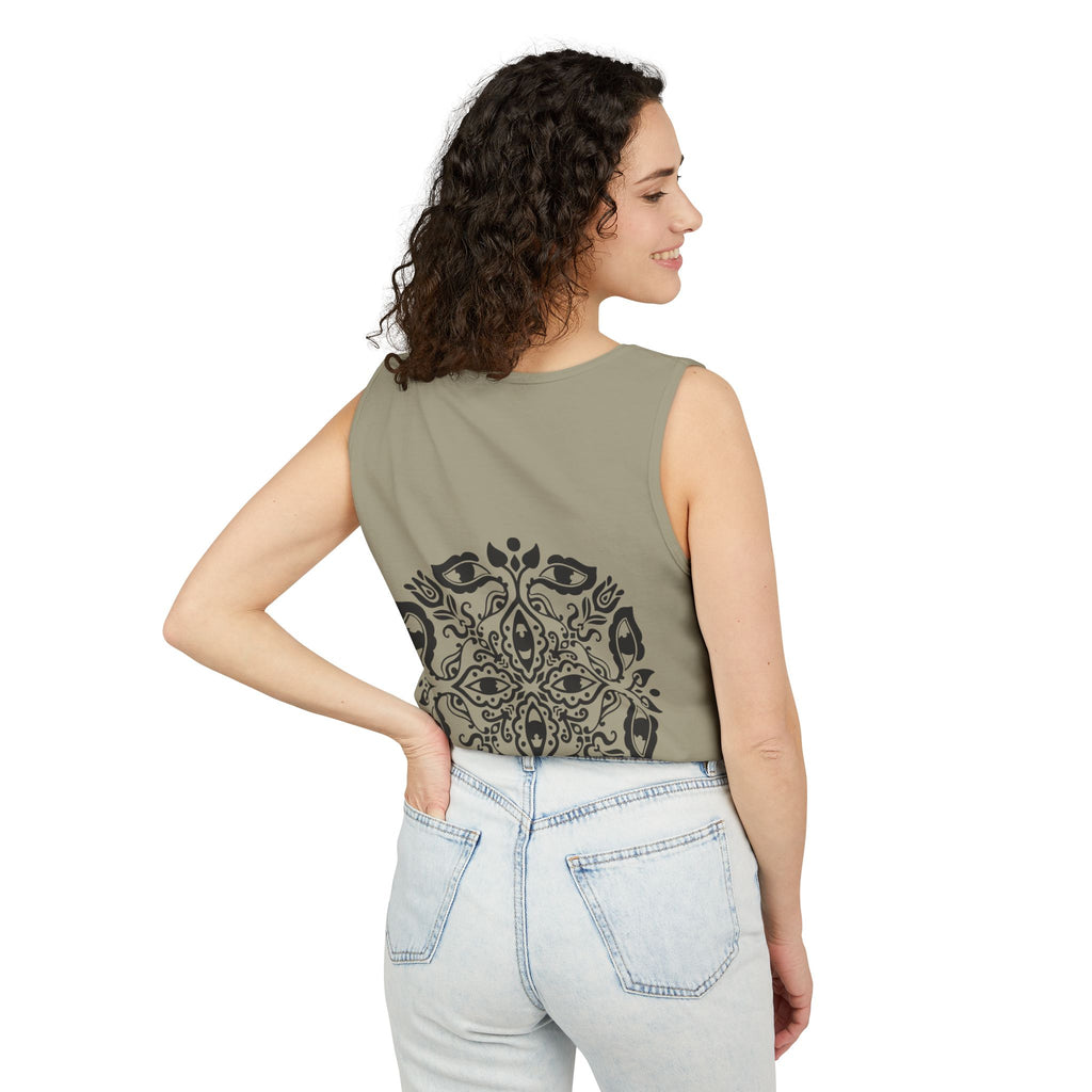 Boho Mandala Tank Top — Black Floral Circular Graphic Tank #fr3