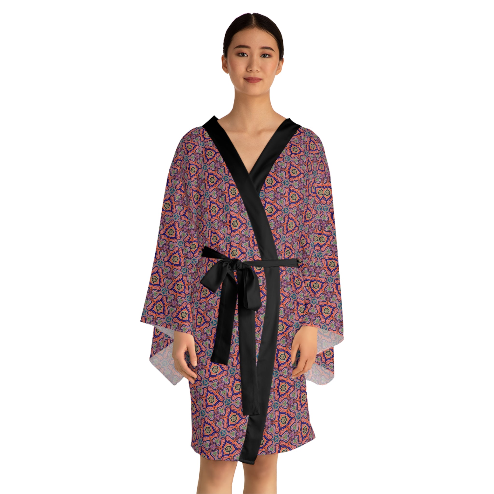 Bohemian Floral Kimono Robe – All-Over Print Lightweight Lounge Jacket